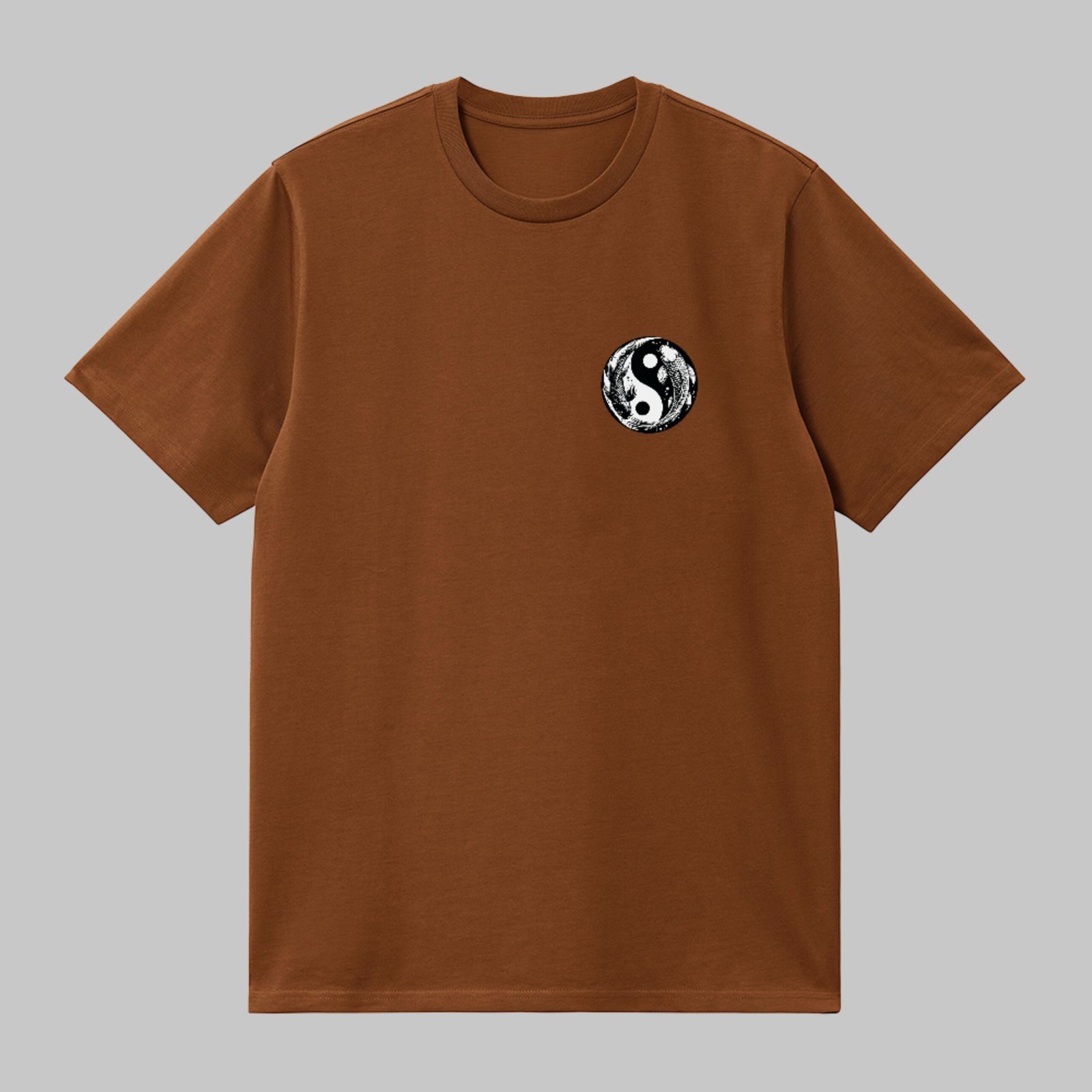 Camiseta Básica Dragões Orientais Yin Yang Unissex Marrom