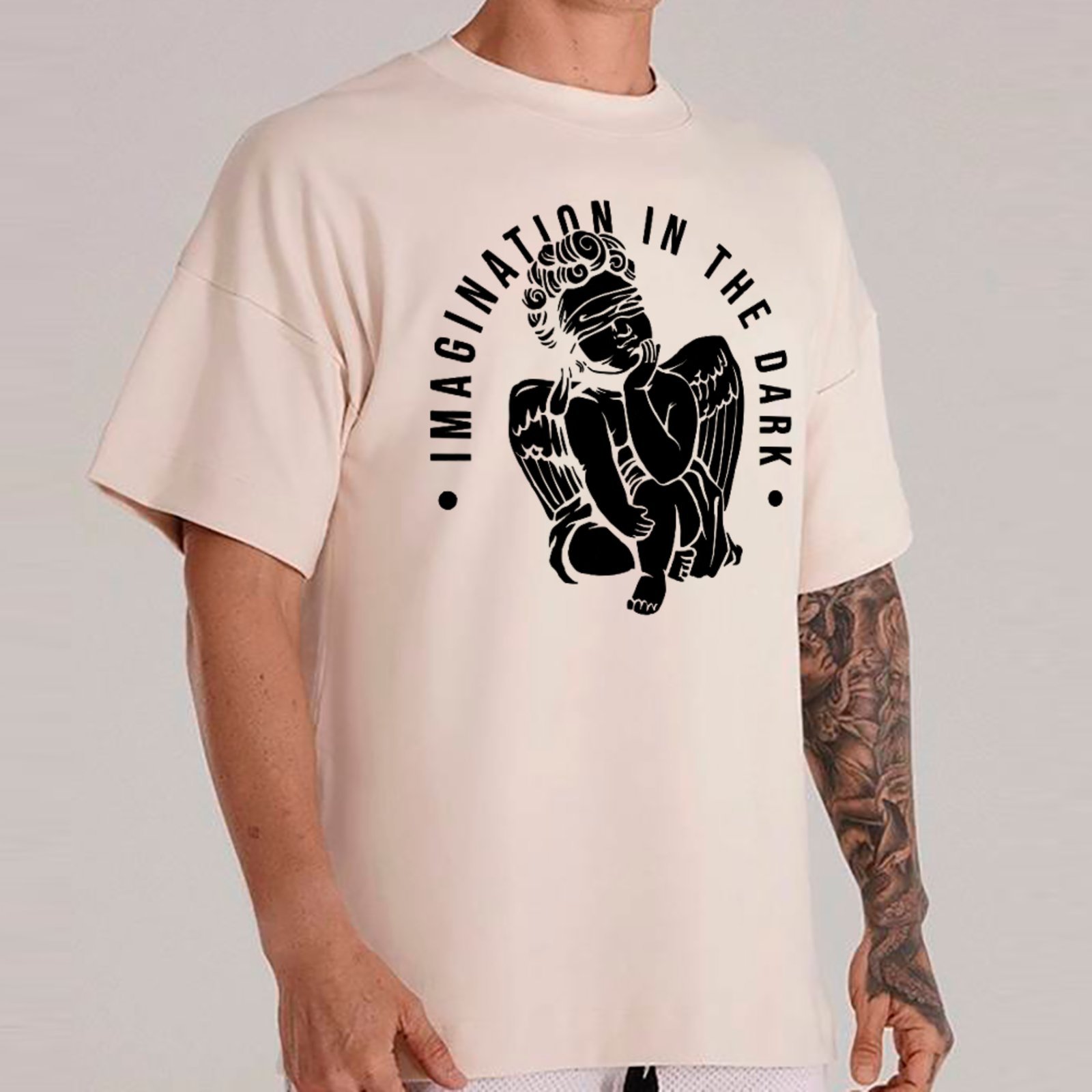 Vista 2 Camiseta Ousy Unissex Imagination in The Dark Visual Impactante Streetwear Oversized Off White off-white white ousy off-white white