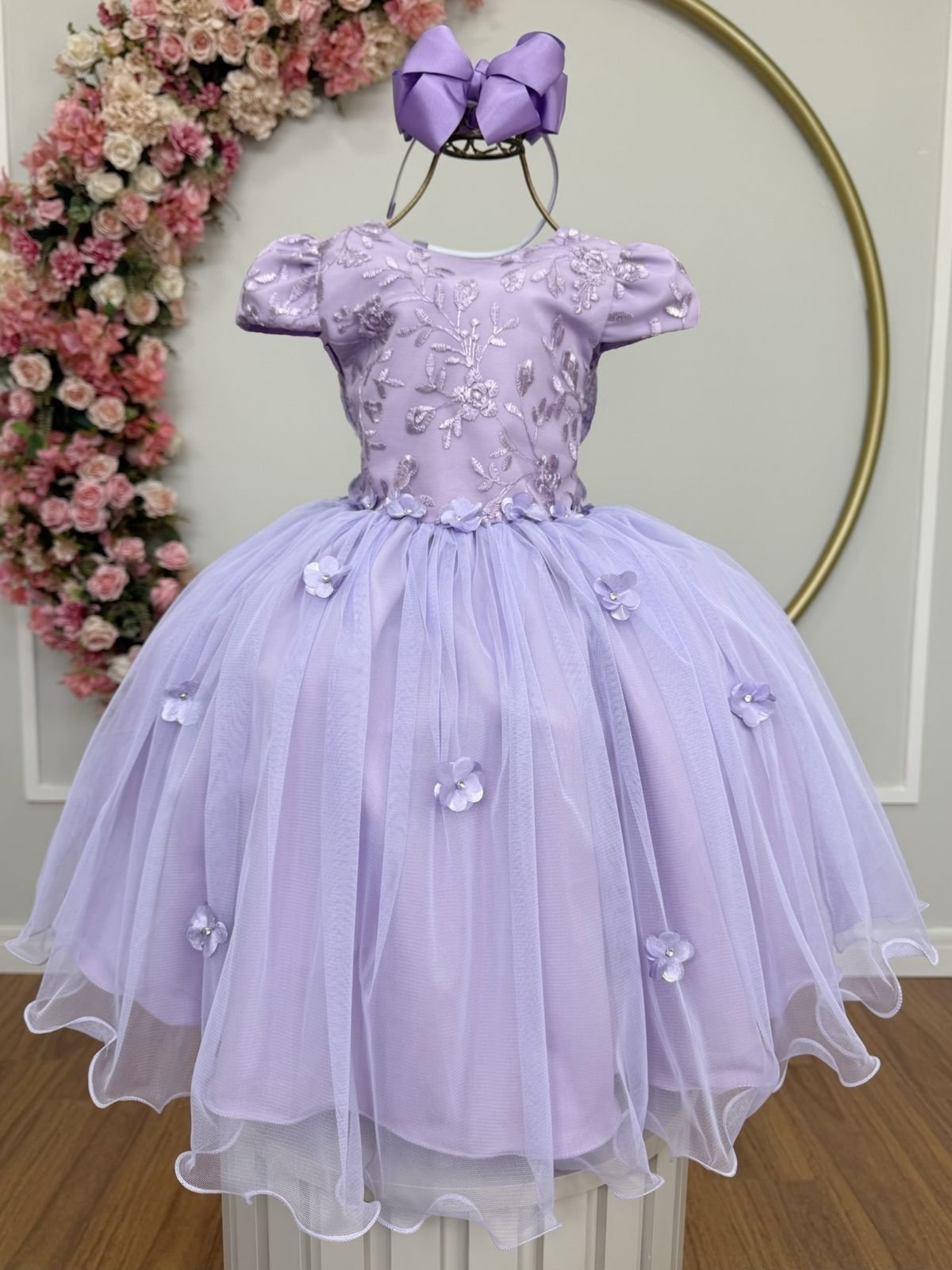 Infantil - Vestido Festa Lilás Lavanda Jardim Encantado Borboletas Formatura Casamento Princesa Social Rodado Florista Dama Daminha Aniversário Luxo