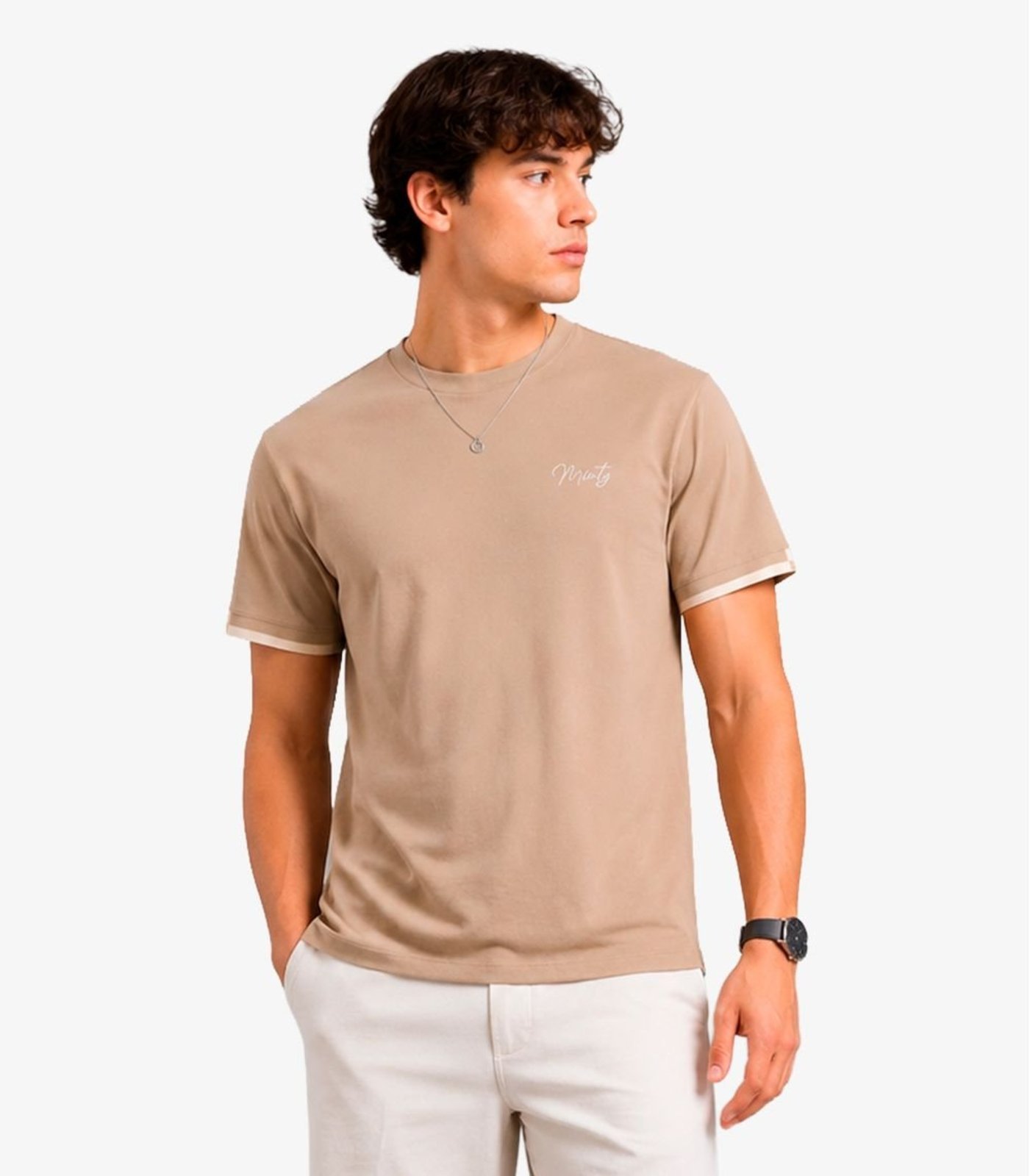 Infantil - Camiseta Masculina Com Bordado e Retílinea Minty Bege