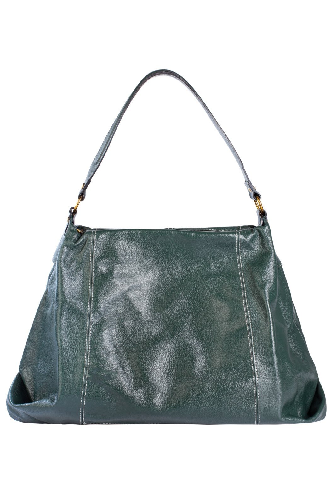 Bolsa saco grande de couro liso Cris - Verde Militar