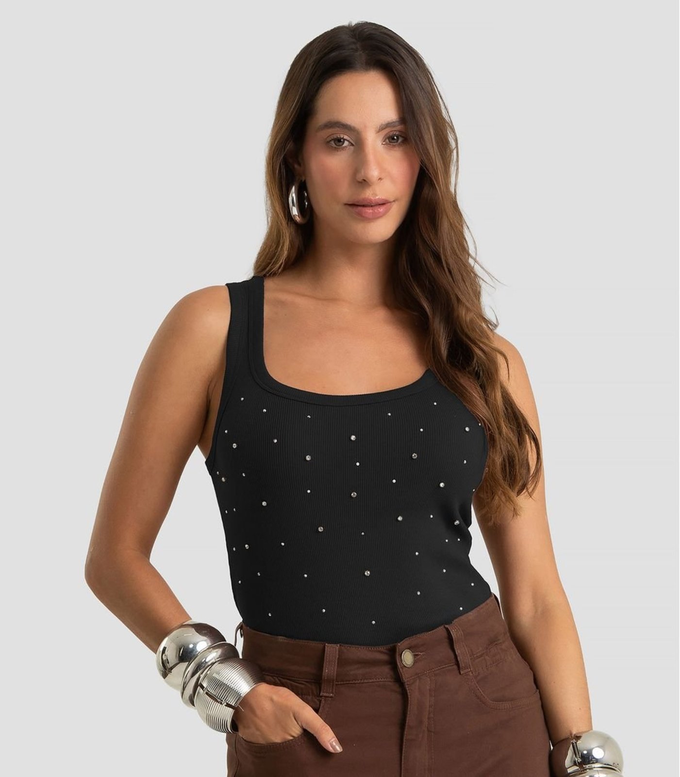 Regata Feminina Ribana Com Rebite Dianna Preto