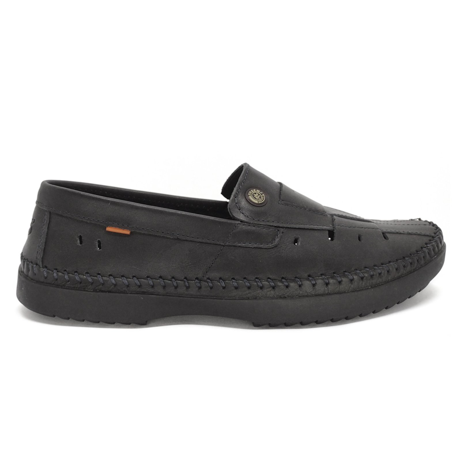 Mocassim Freeway Masculino Couro Vazado Com Elástico Loganx Preto