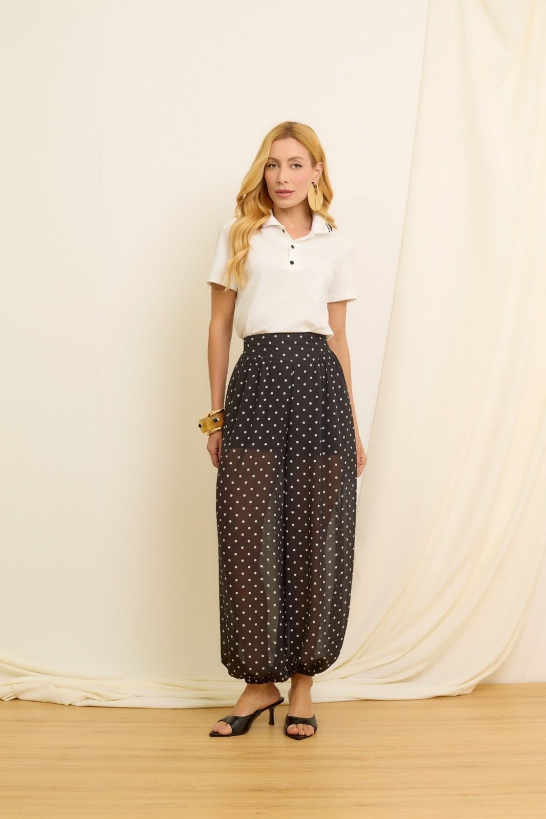 Calça Vanibele Aladim Chiffon Poá