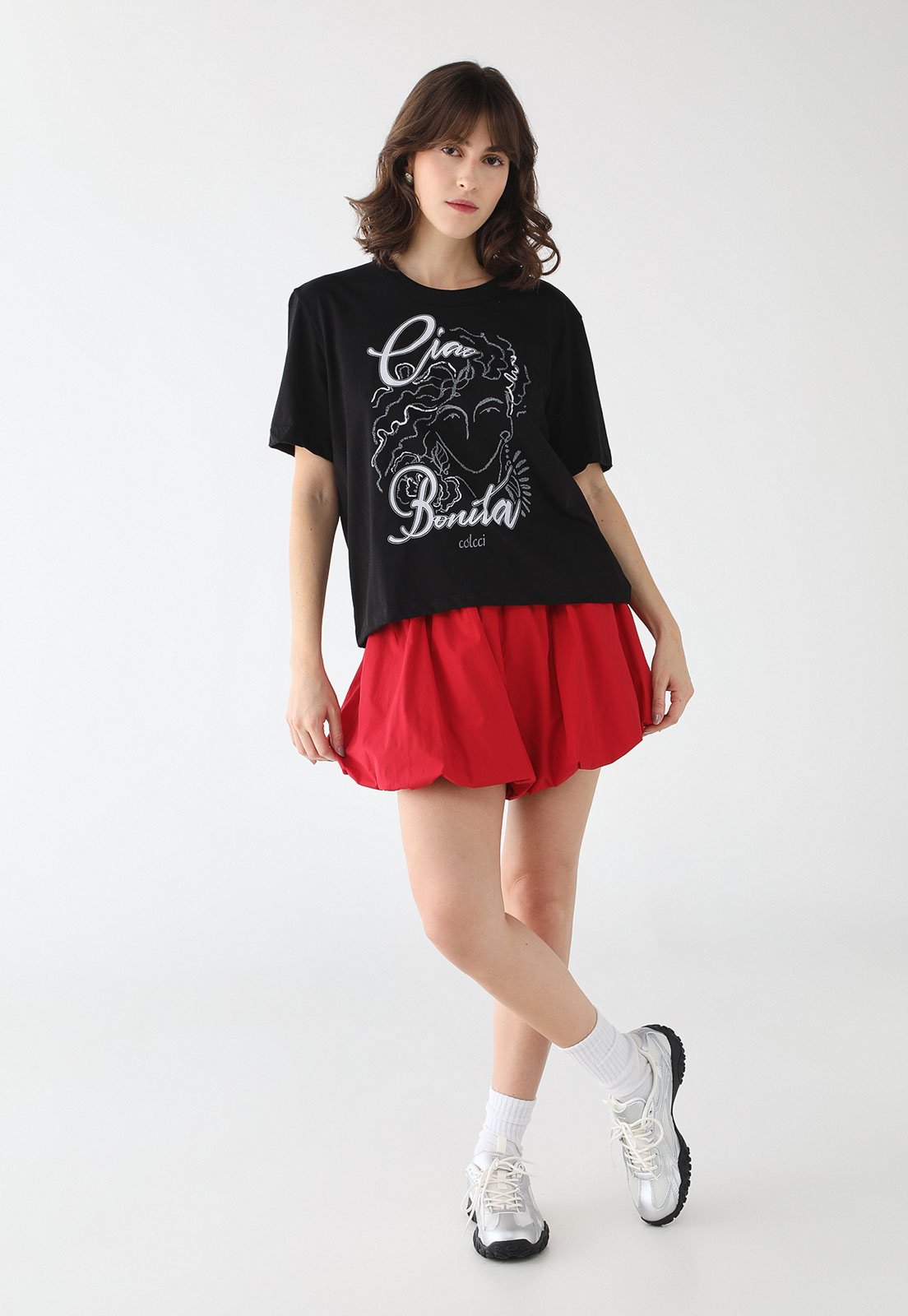 Vista 3 Camiseta Feminina Colcci Estampa Ciao Bonita Preta preto Colcci preto