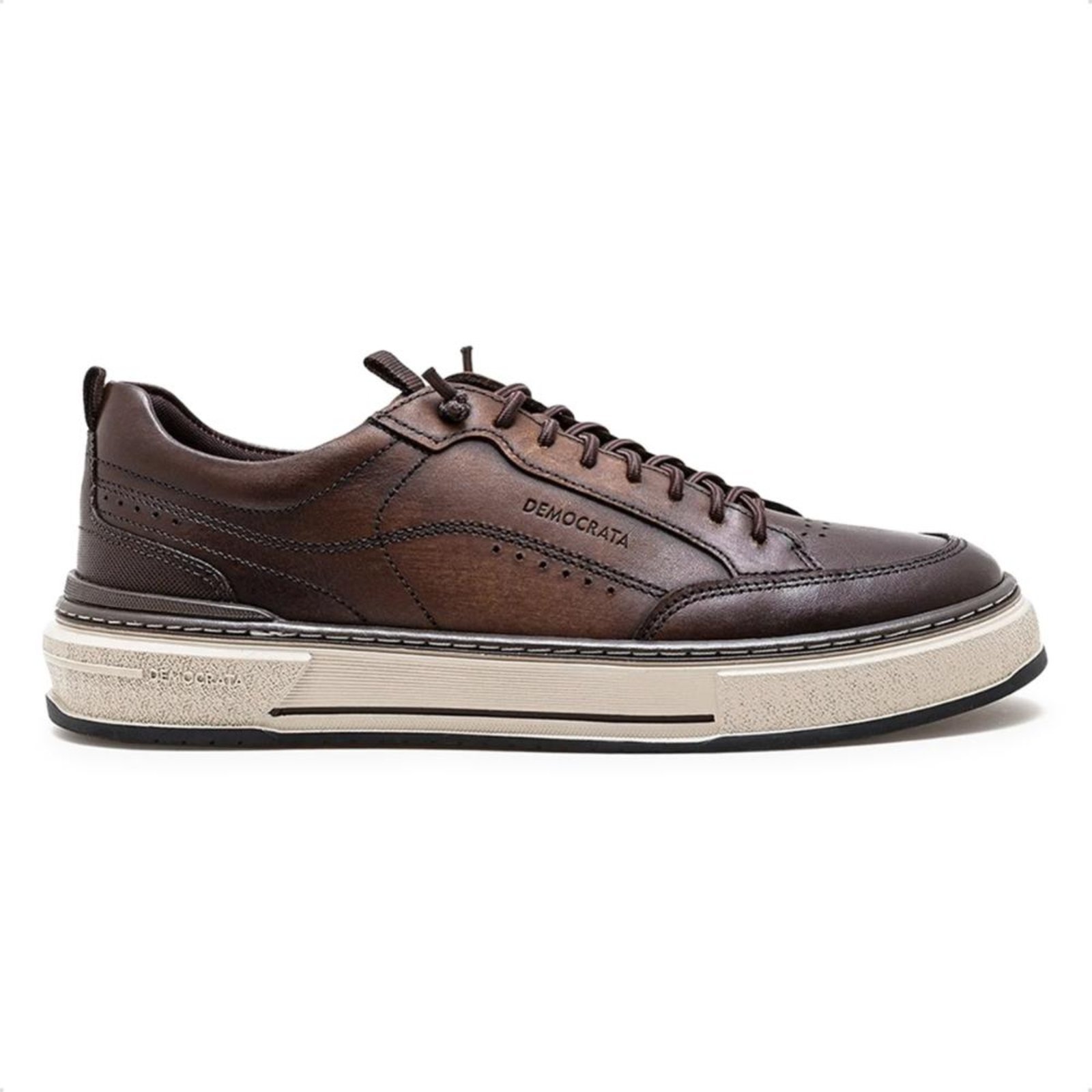 Tênis de Couro Democrata Masculino Denim Foster 640201 Marrom