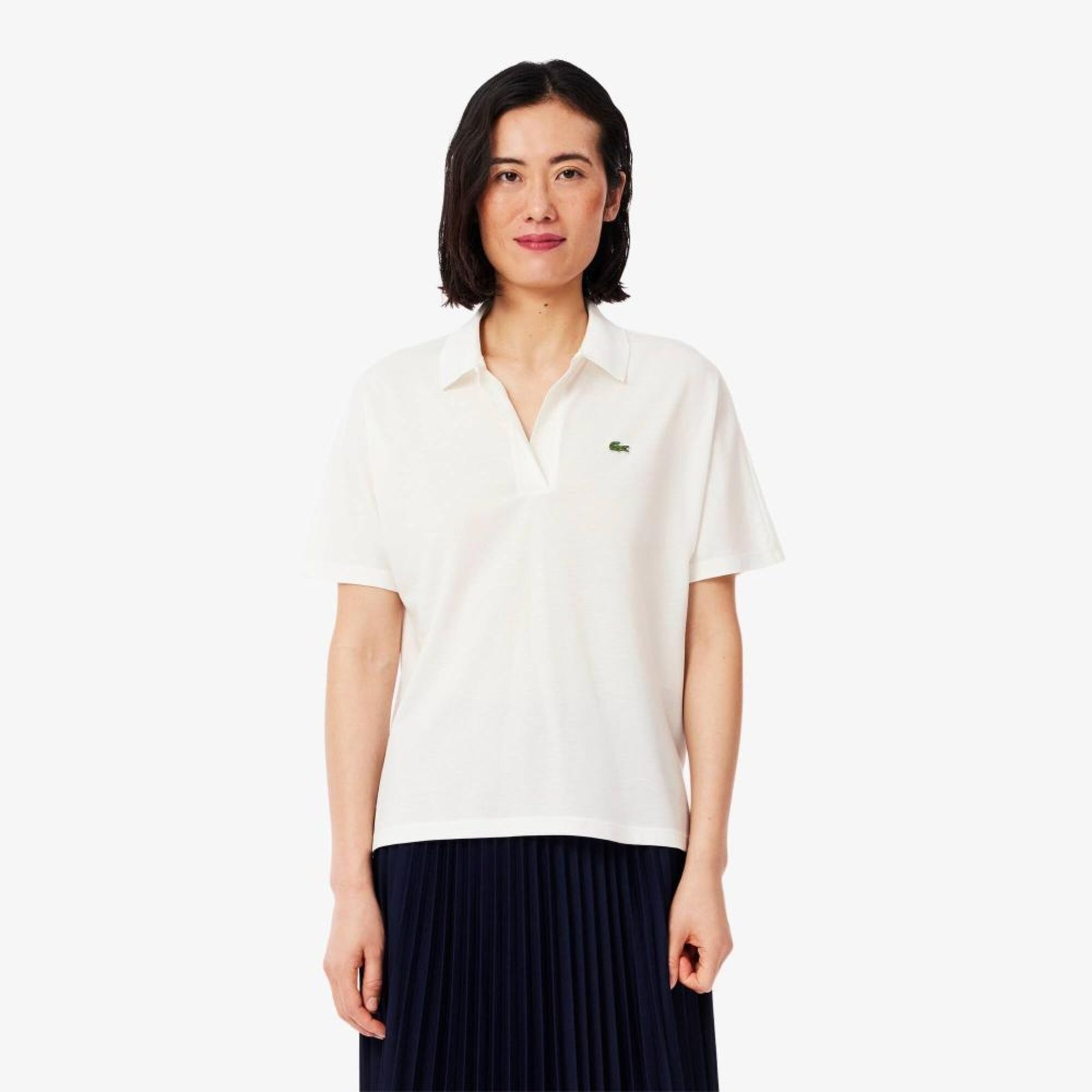 Vista 2 Camisa Polo Lacoste Fluid Piqué, ajuste folgado branco Lacoste branco