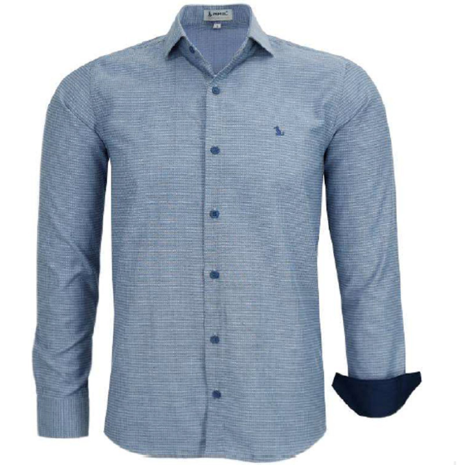 Camisa Social Manga Longa Confort Tecido Trabalhado Original Amil Azul