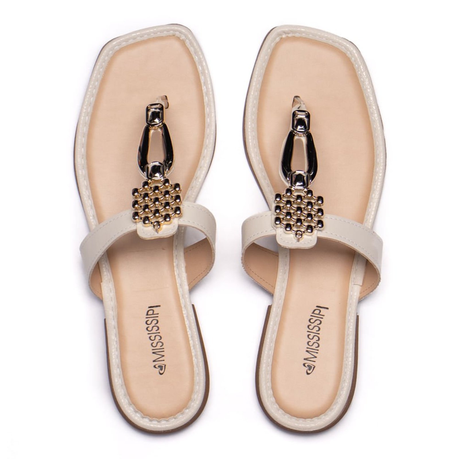 Rasteira Feminina Mississipi Napa Croco Branco/Bege