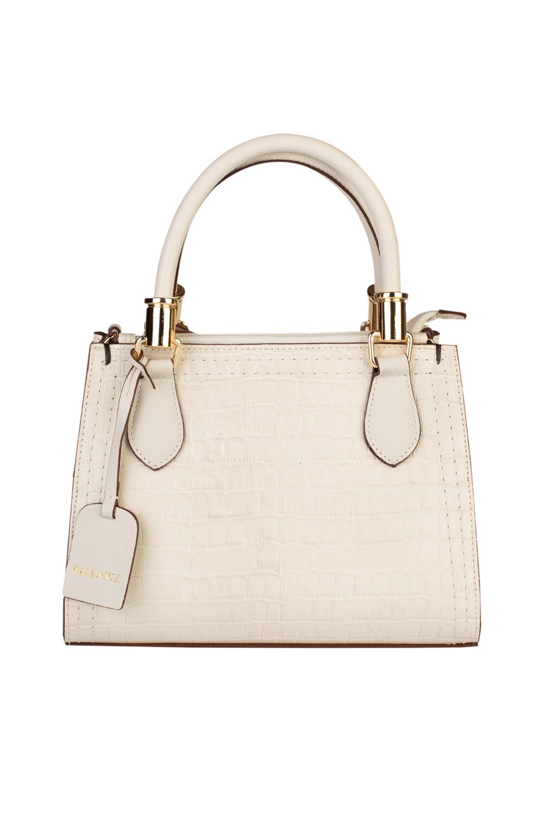 Vista 2 Bolsa Bellaniz Baú De Couro Croco Andressa - Marfim caramelo Bellaniz caramelo