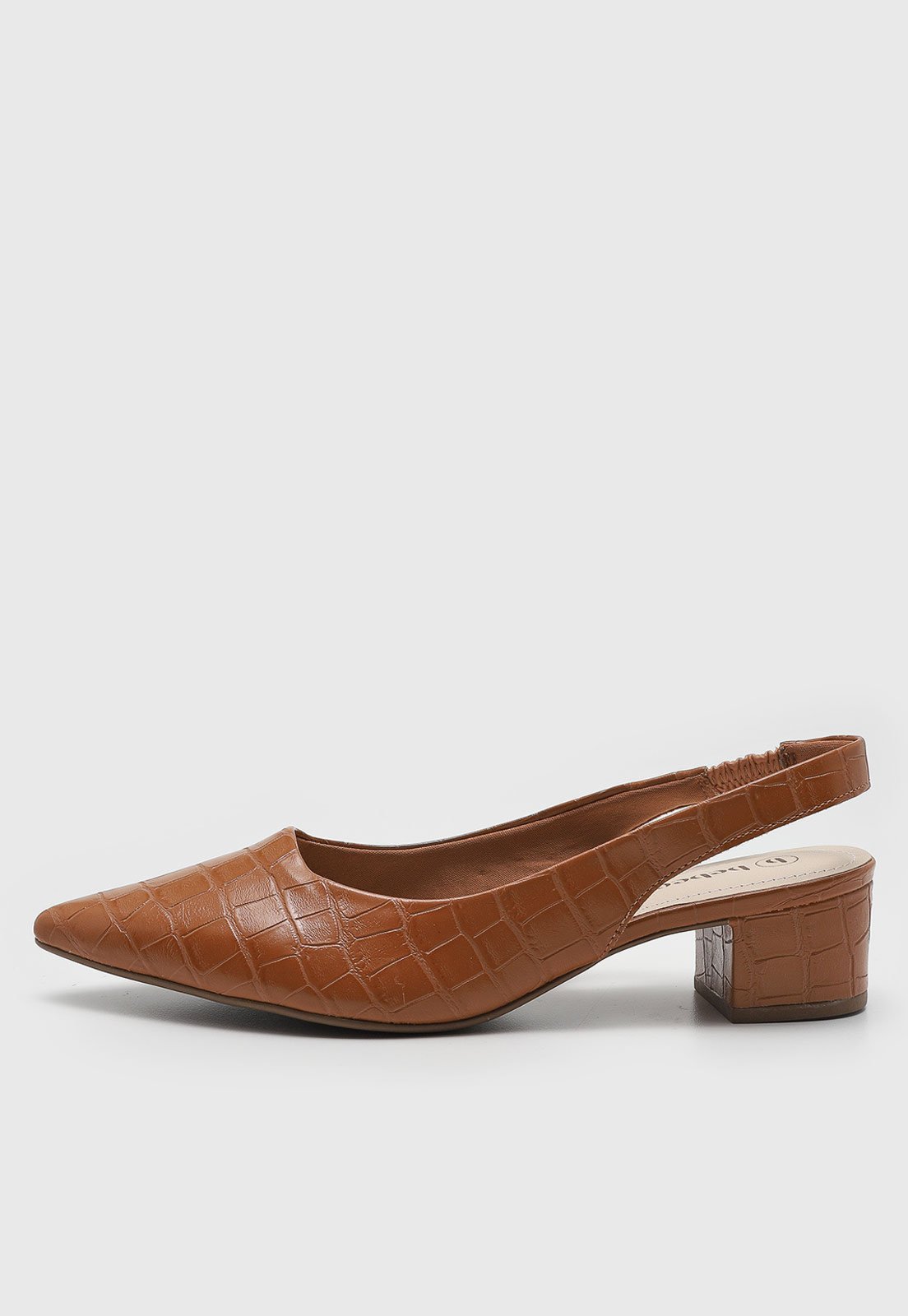 Scarpin cê Texturizado Croco Salto Bloco Caramelo