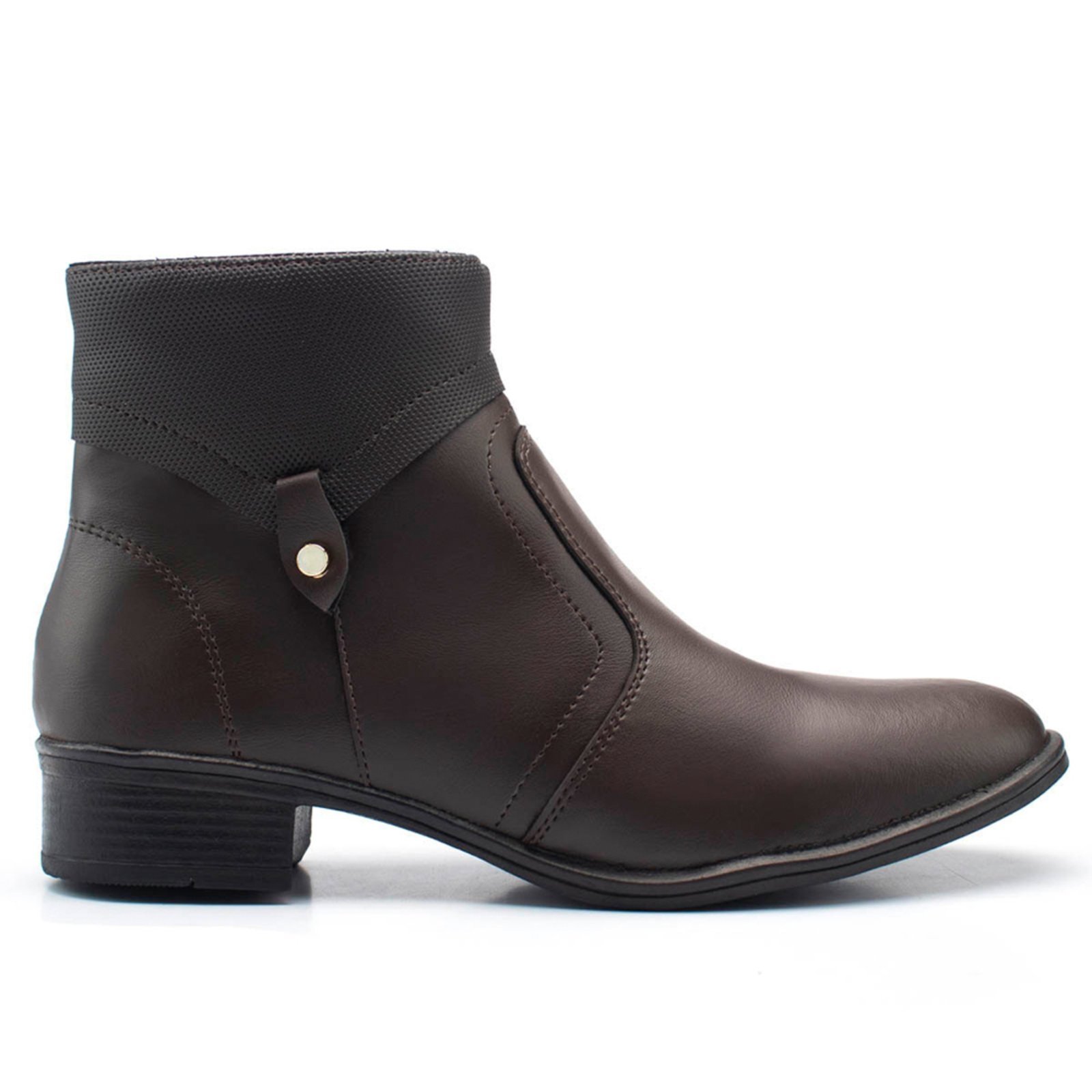 Bota Feminina Cano Curto Salto Baixo Leve Café