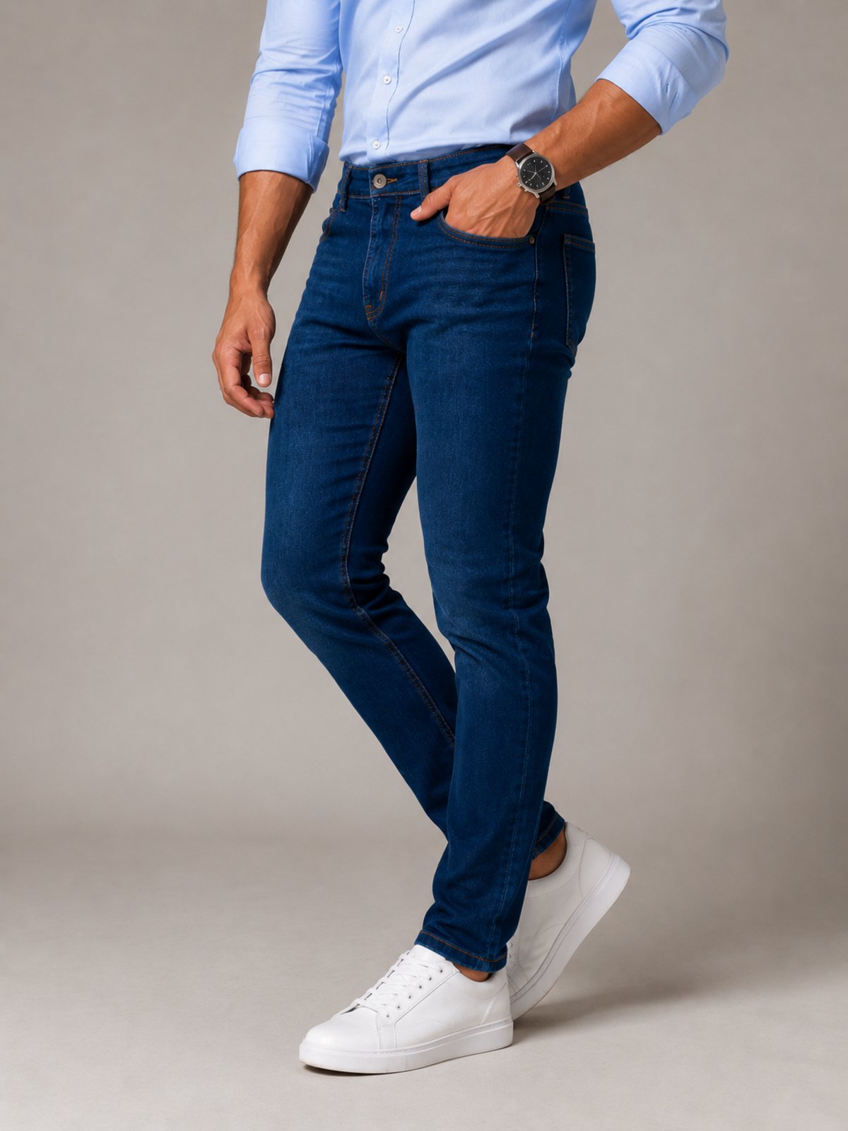 Calça Jeans Masculina Purple Jeans Slim Fit Premium Stretch Conforto e Elegância Azul Escuro