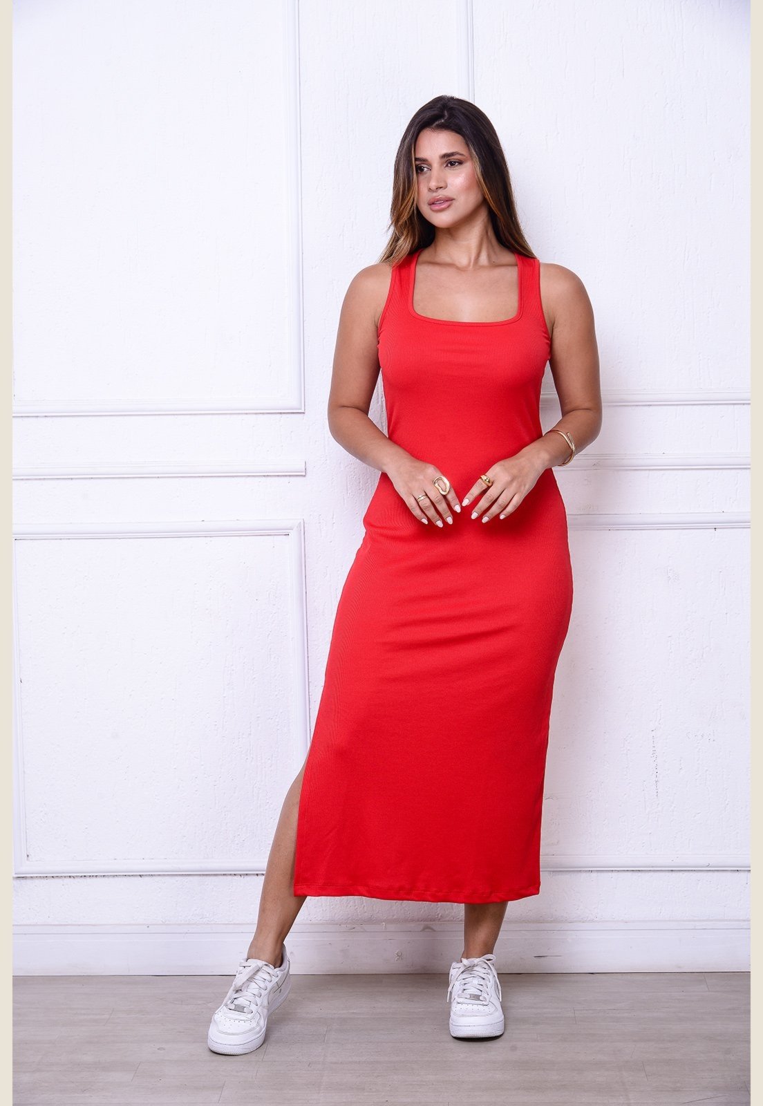 Vestido Joice BBonnie – Midi Canelado em Ribana Vermelho