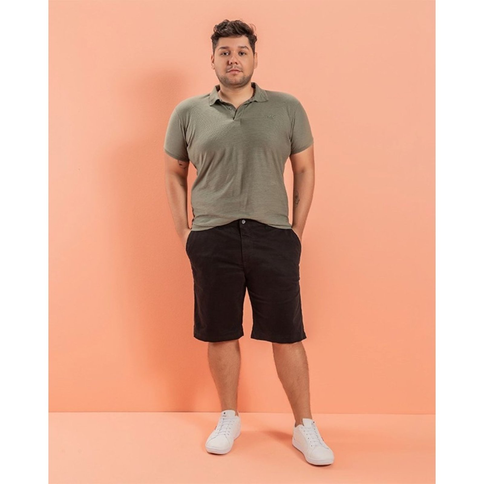 Bermuda Masculina Sarja Sport Fino Bege Alfaiataria Reta Casual