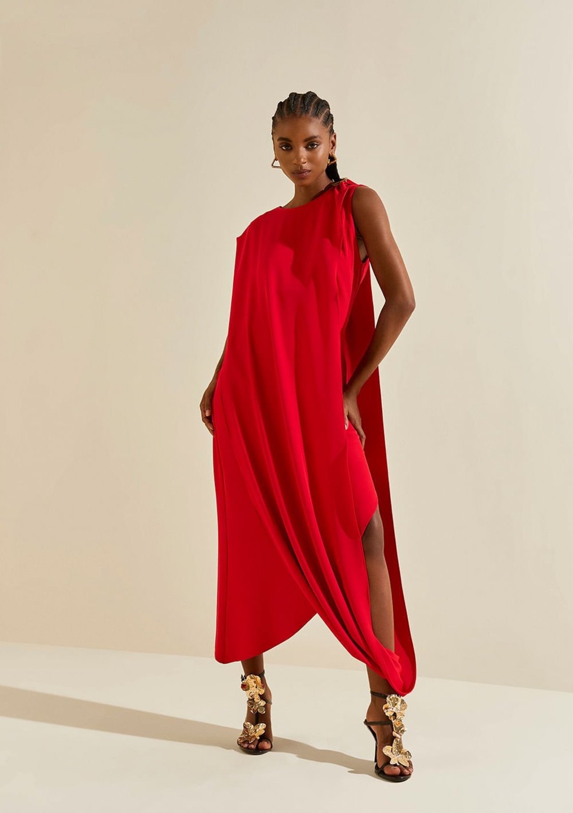 Vestido Morena Rosa Solto Decote Careca Sem Manga Midi Estampado