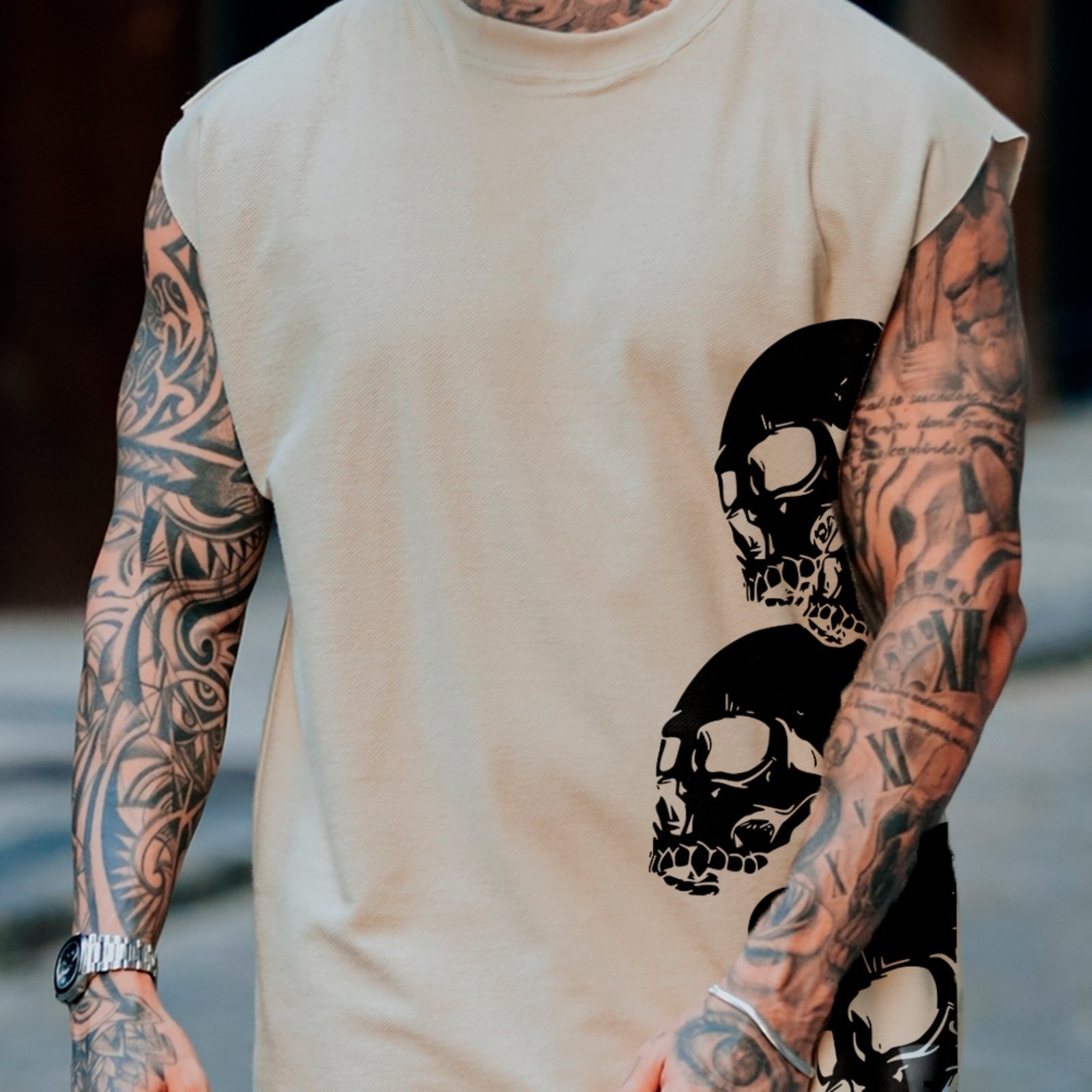 Camiseta Regata Machão Caveira Lateral Dark Style Off White