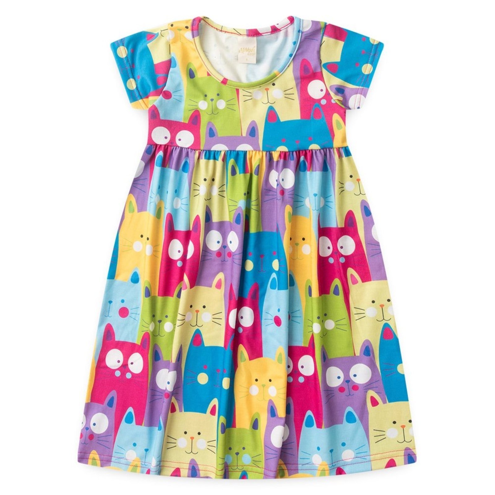 Vista 3 Infantil - Vestido com Manga Verão Menina Pink Gatinhos Molekada rosa pink