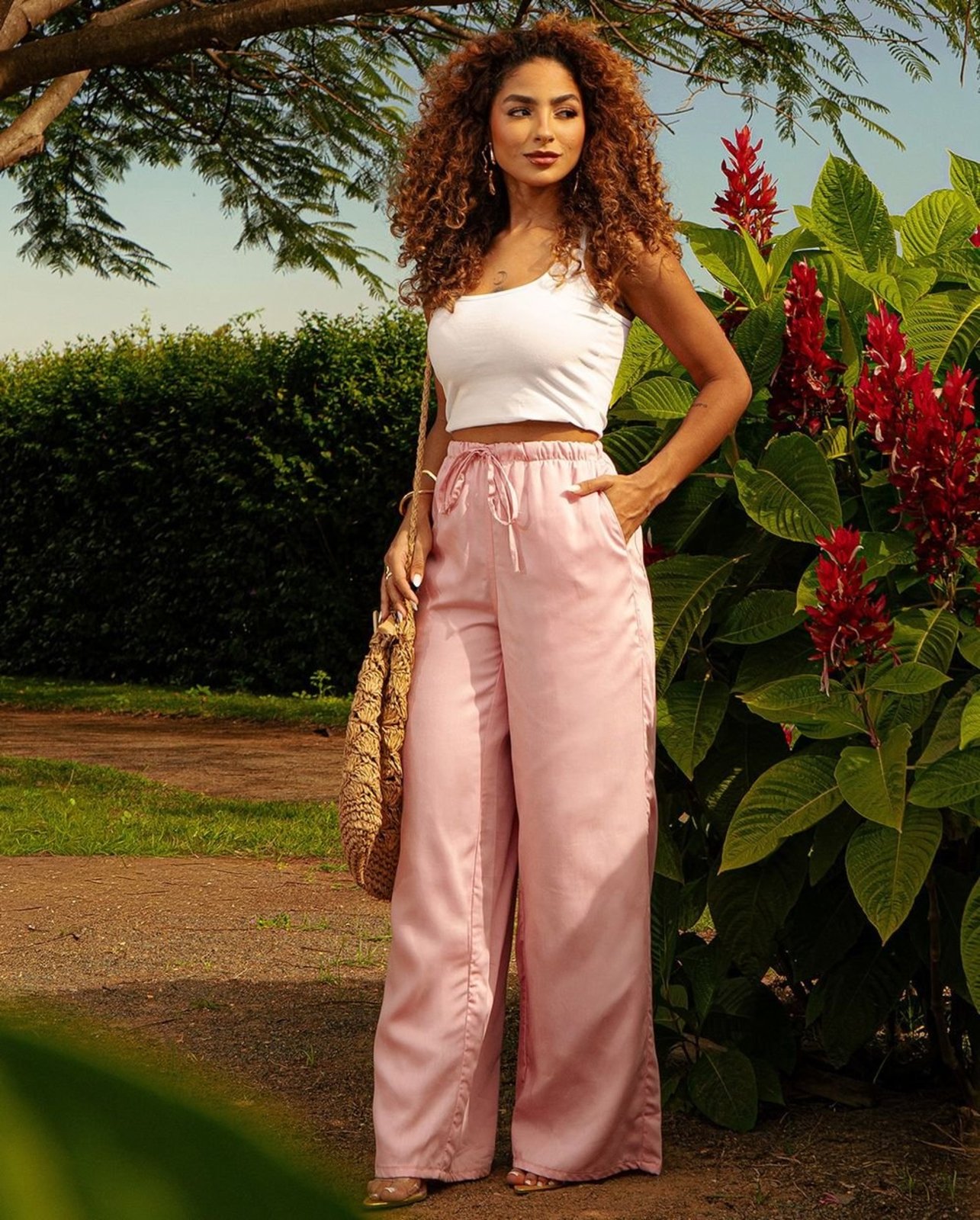 Calça Liocel Fem Wide Relaxed com Elástico No Cós 25750 Rosa Consciência