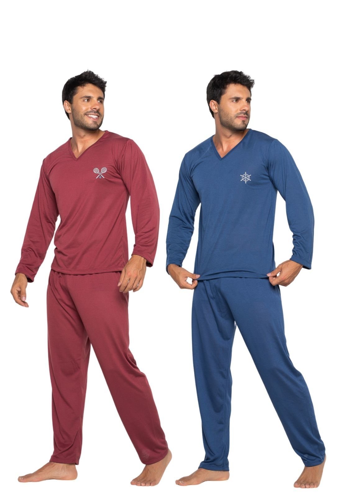 KIT 2 Pijama Bravaa Store Longo Adulto Masculino Blusa Manga Comprida Calça 009