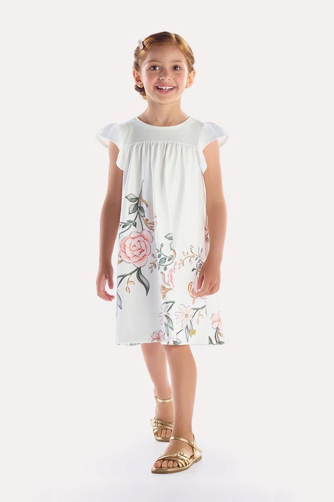Infantil - Vestido Off Texturizado com Estampa e Strass