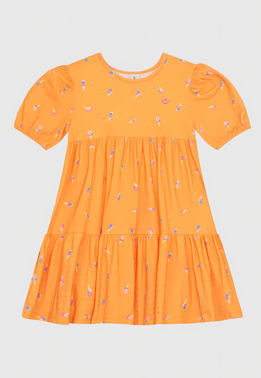 Infantil - Vestido Brandili Estampado Babados Laranja