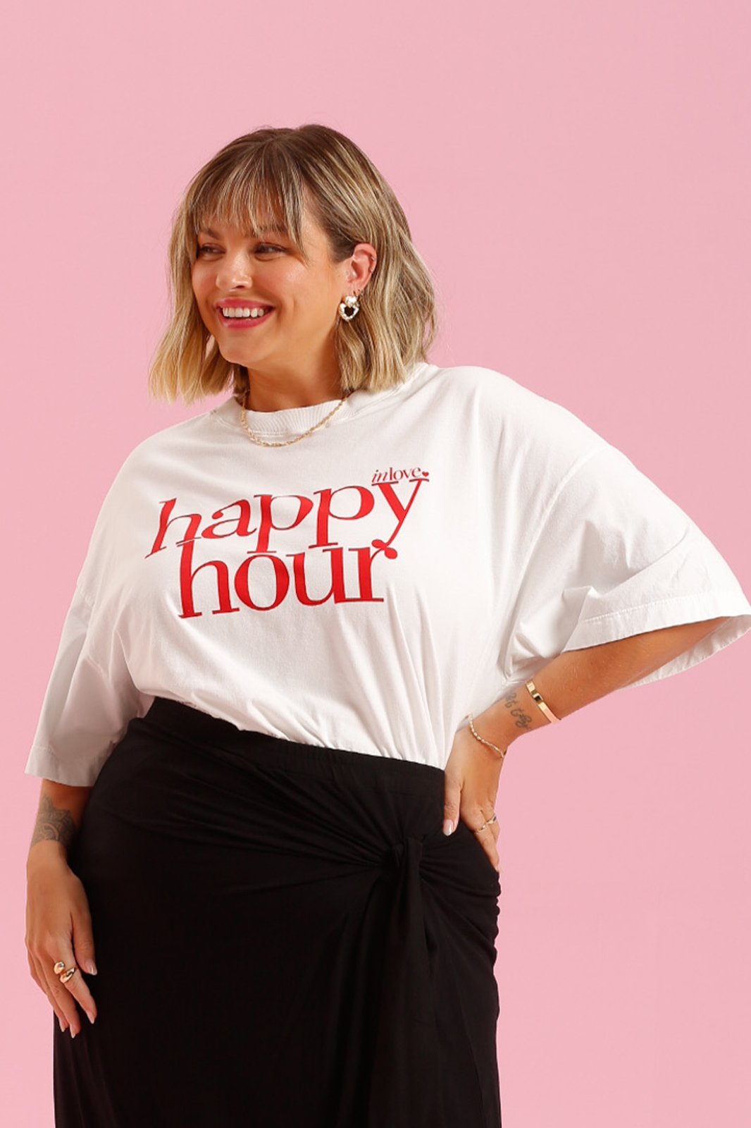 T-Shirt In Love Over Happy Hour Off White