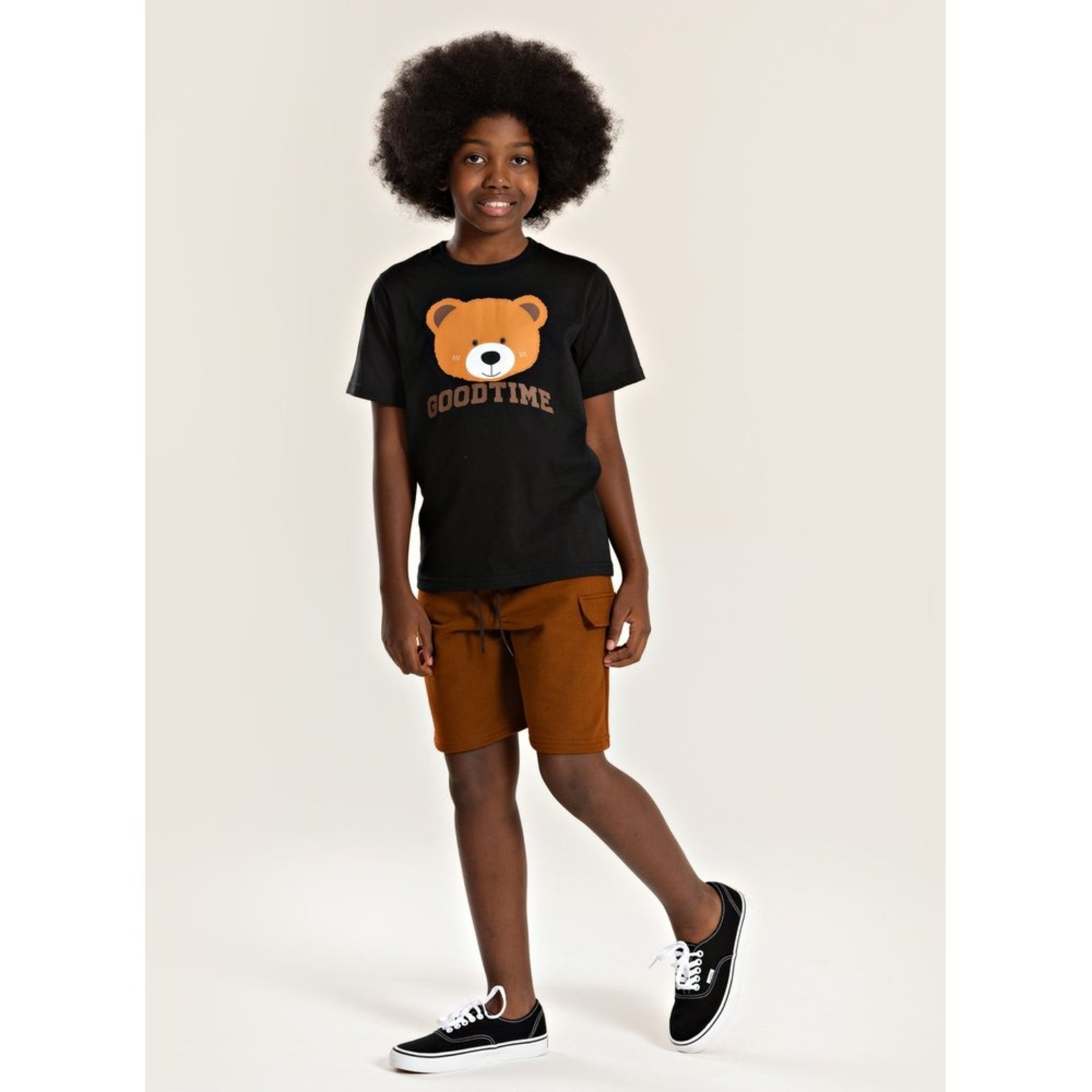 Infantil – Conjunto Verão Menino Preto Camiseta e Bermuda Com Lapela Urso