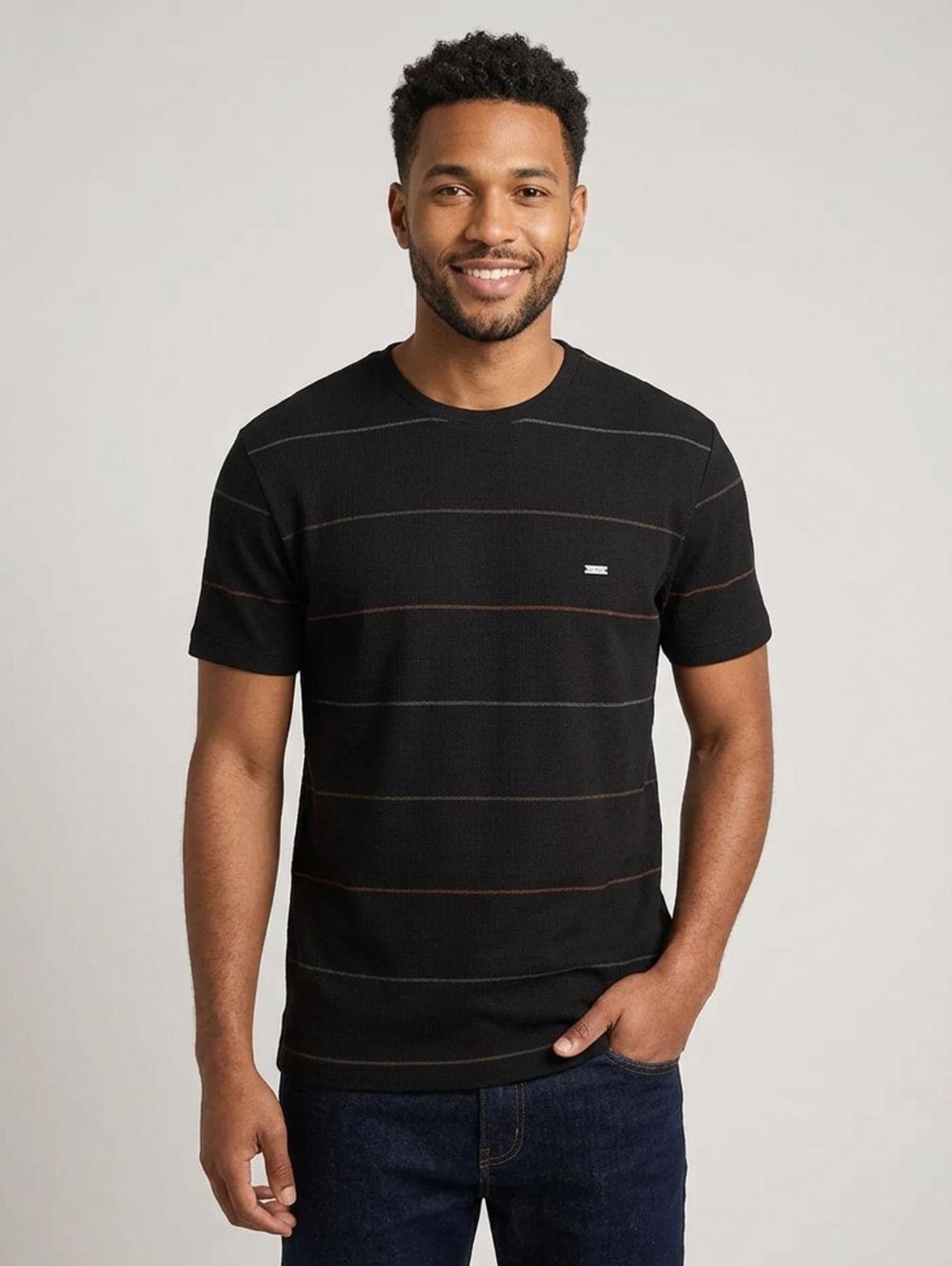 Camiseta Manga Curta Listrada Masculina PRETO