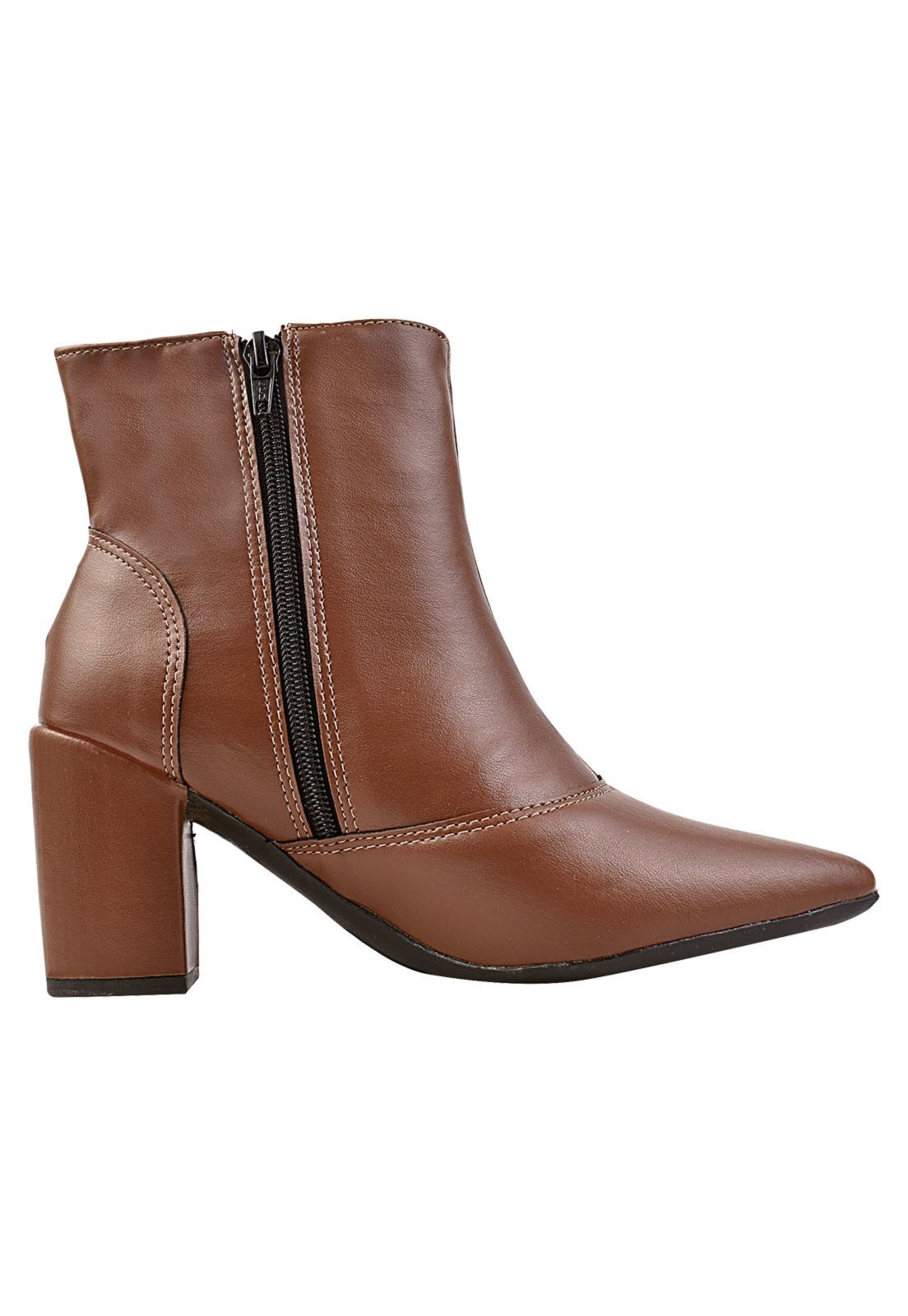 Bota Cano Curto Rosa Chic Calçados Bico Fino Salto Alto Zíper Feminino Caramelo
