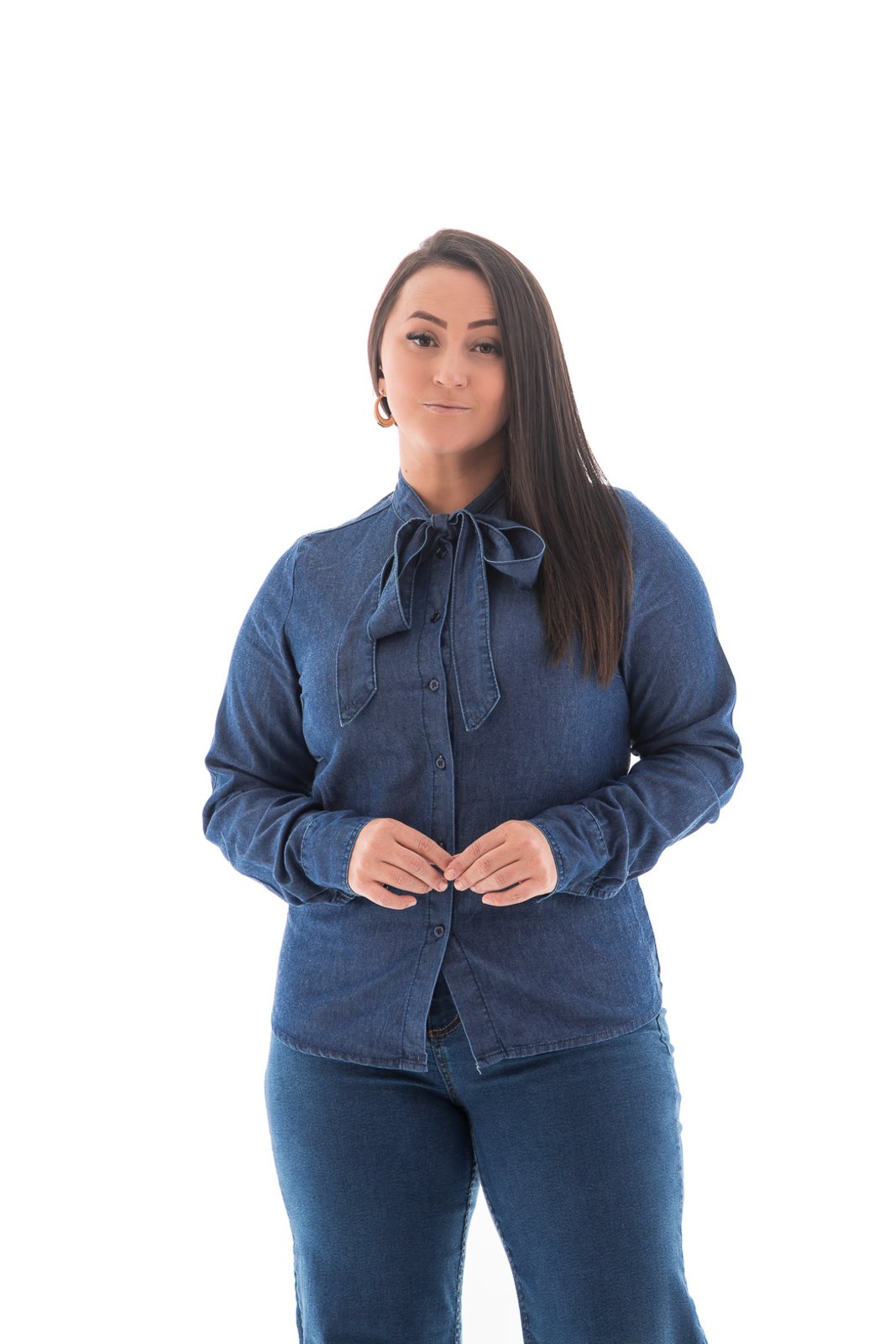 Camisa Jeans Feminina Arauto Gola Laço