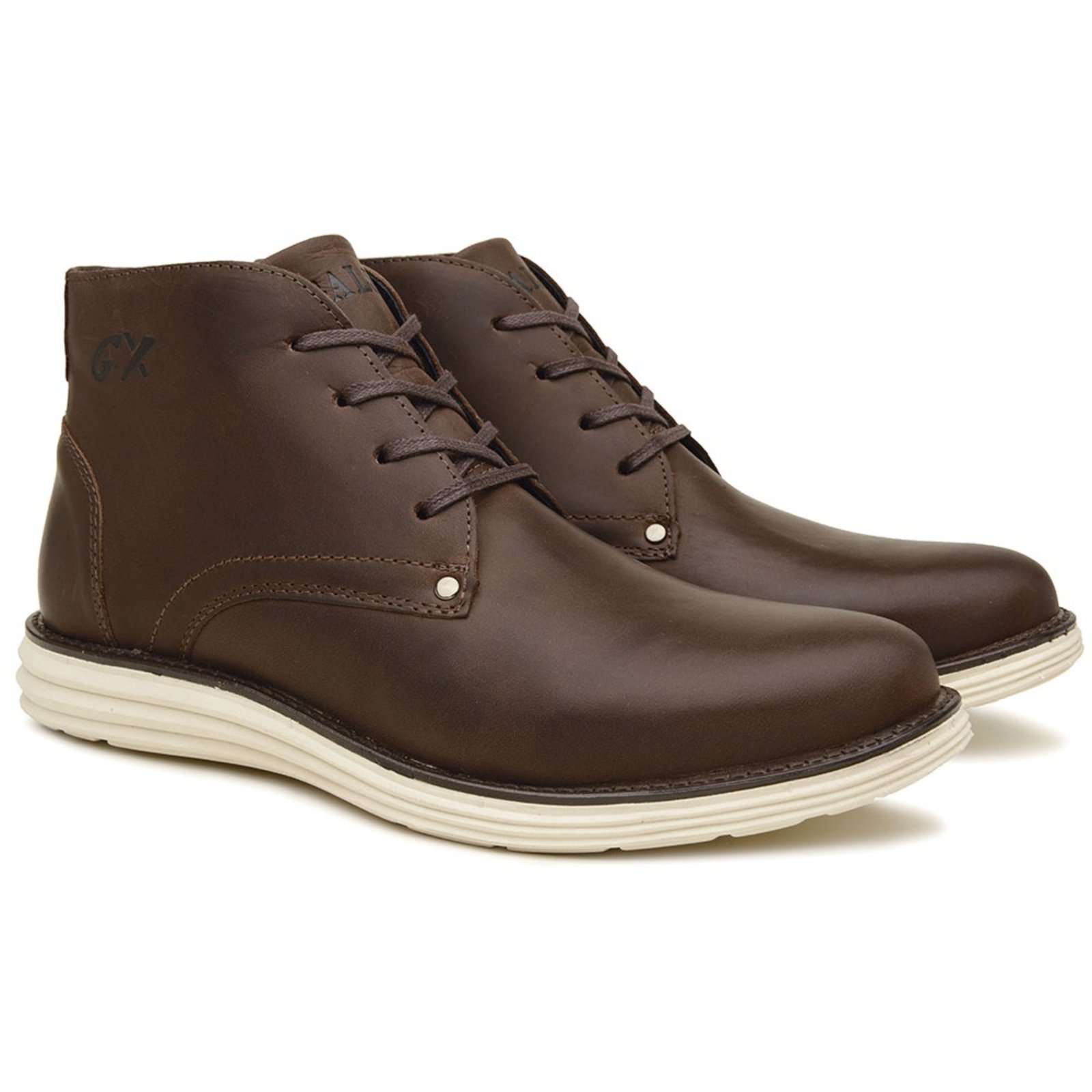 Bota Masculina Sapatofran Couro Casual Cadarço Confortável Café