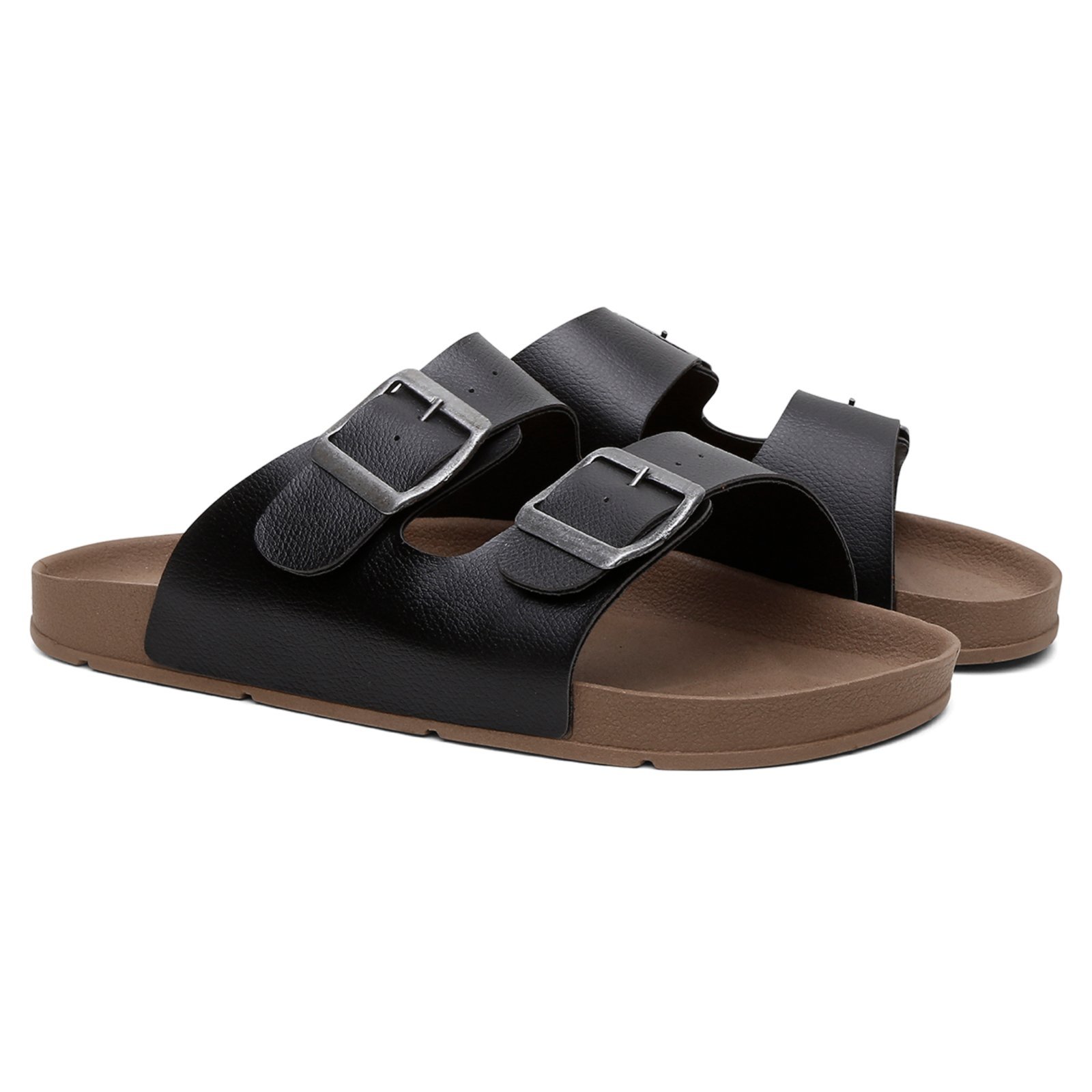 Chinela Feminina Anna Andrade Flat Casual Unissex Fivelas Ajustáveis Clássica Moda Preto Marrom