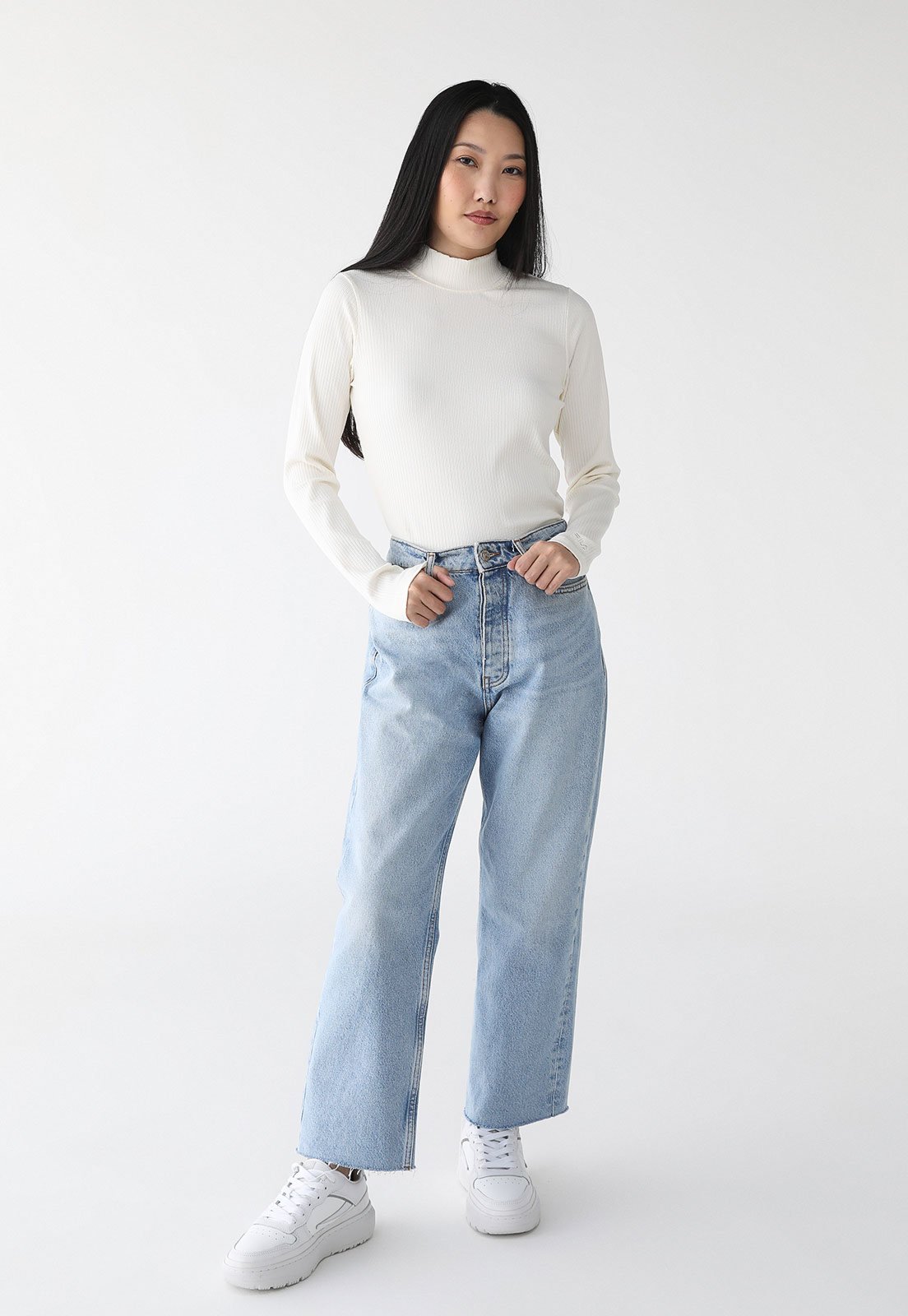 Vista 3 Blusa Canelada Fila Ajustada Essentials Off-White off-white white Fila off-white white