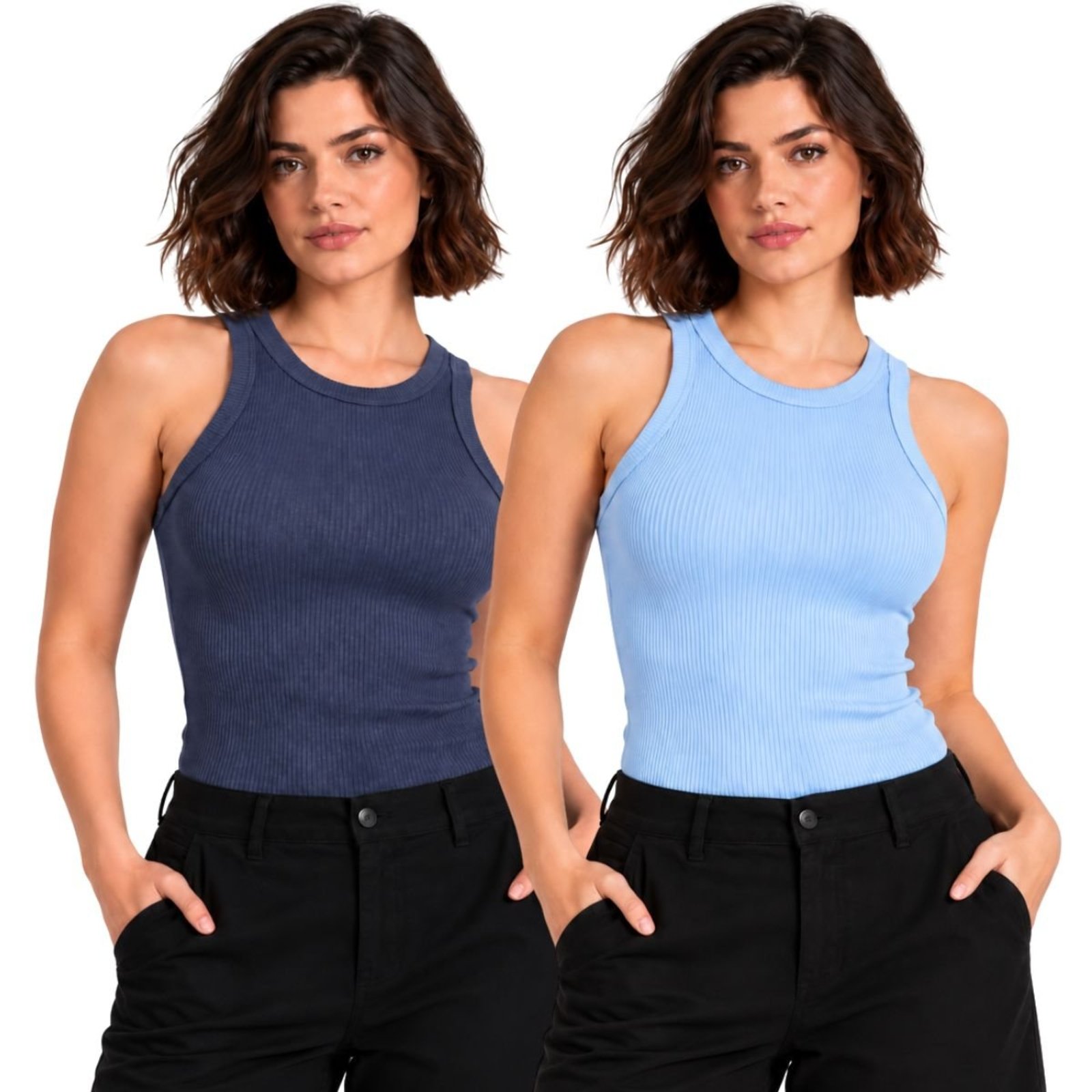 Kit 2 Regatas Femininas Caneladas Ribana Justa Casual
