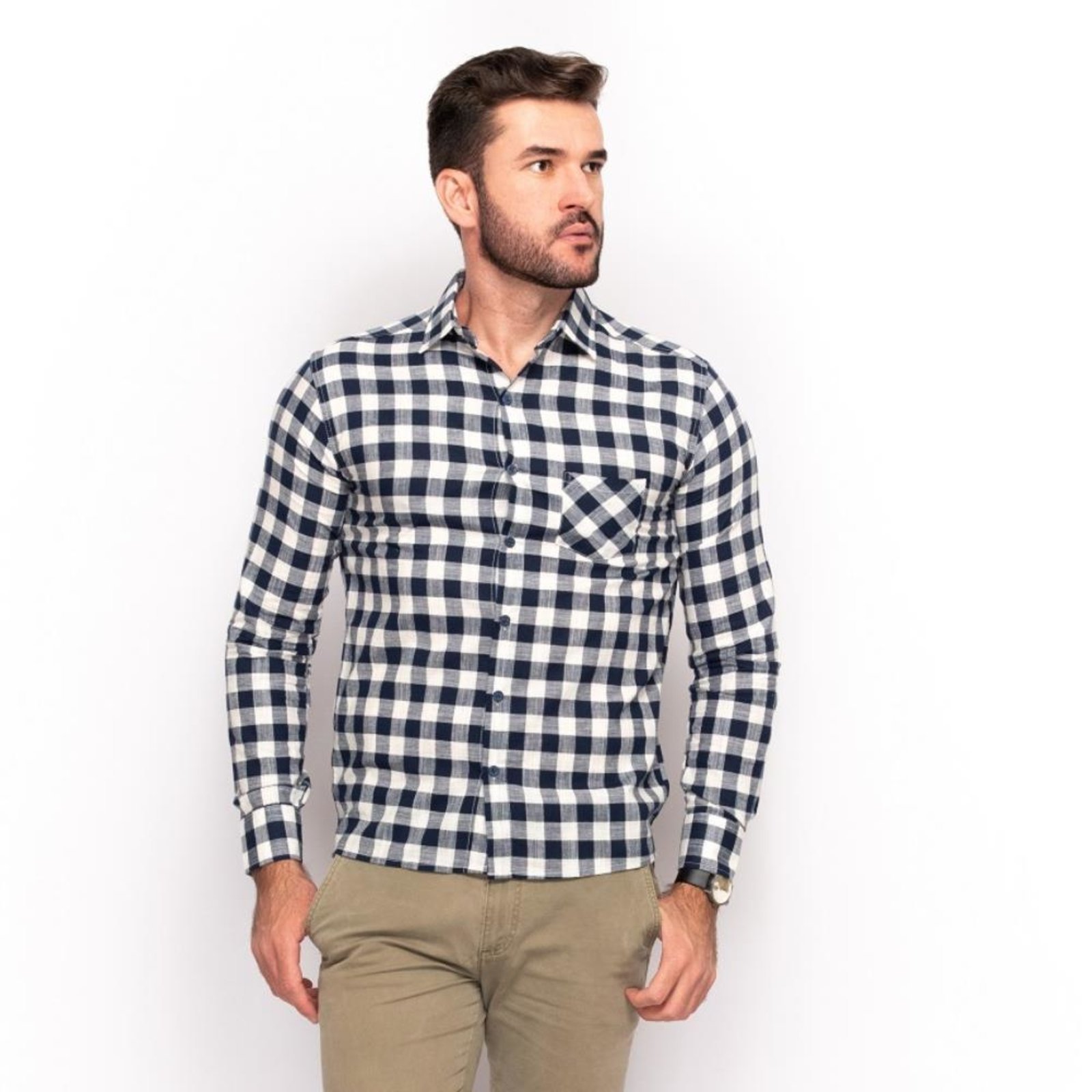 Camisa Social Masculina Teodoro ML Flamé Algodão Xadrez Marinho GG Azul Marinho
