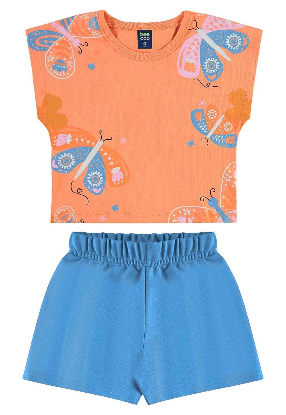 Vista 2 Infantil - Conjunto Blusa Borboleta e Short Bee Loop branco Bee Loop branco