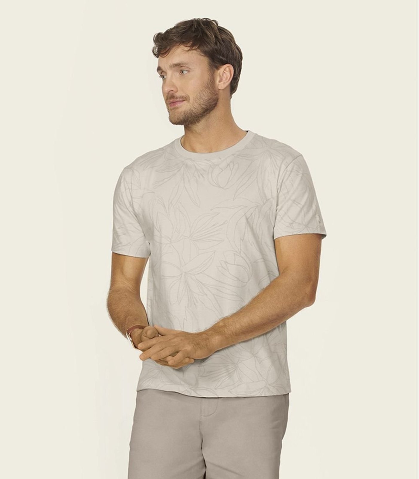 Camiseta Masculina Cotton leve Estampada Diametro Bege