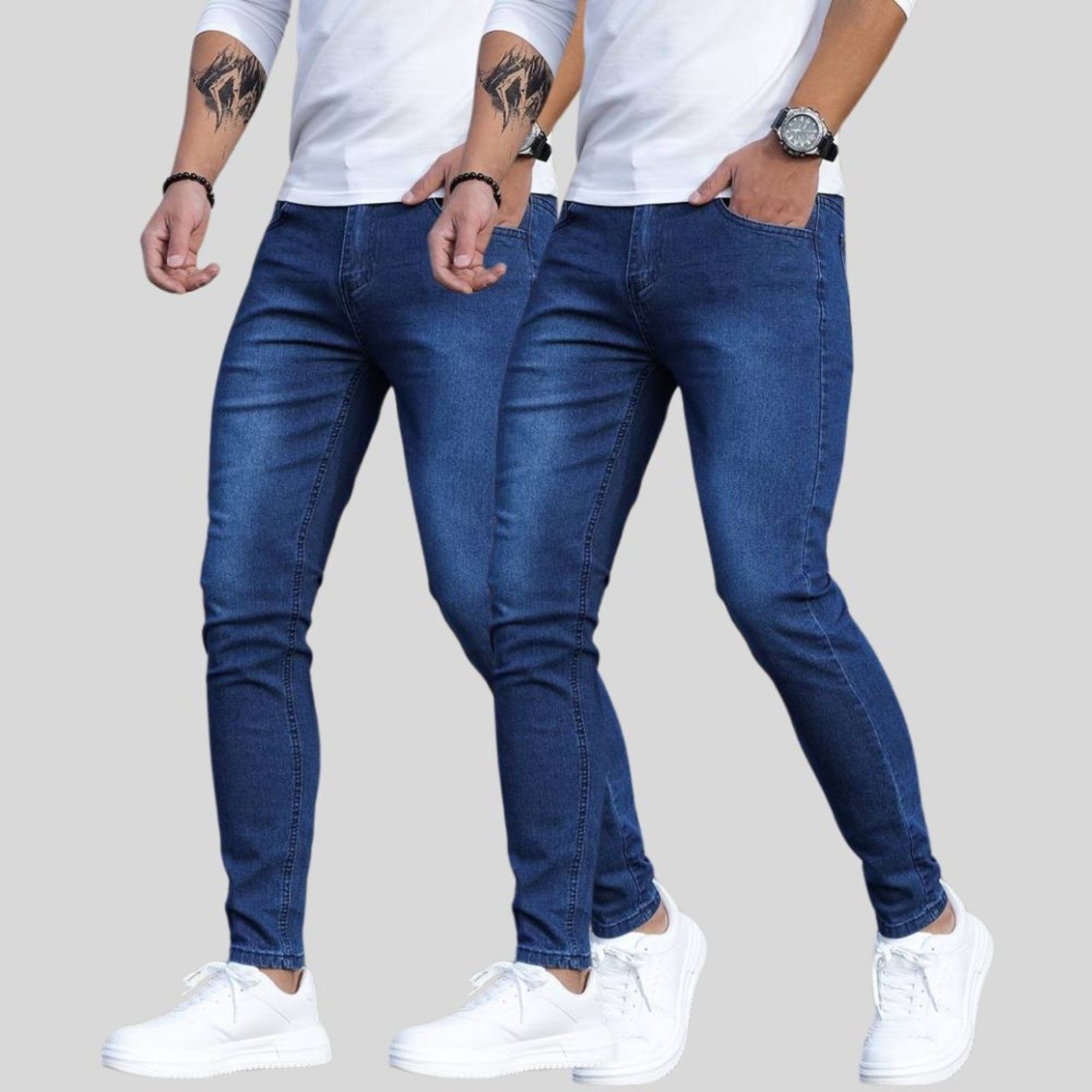 Kit 2 Calça Jeans Skinny Masculina Tex Jeans com Elastano Super Confortável Azul Escuro