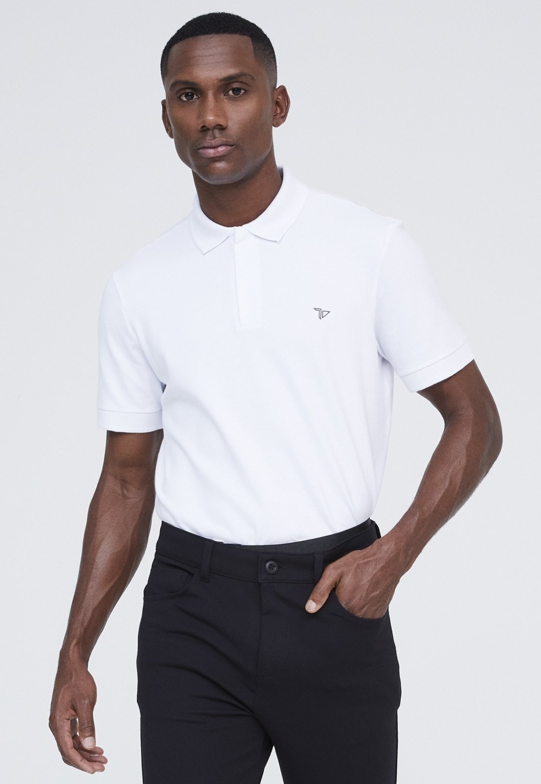 Polo Traymon Slim Piquet Zíper Branco