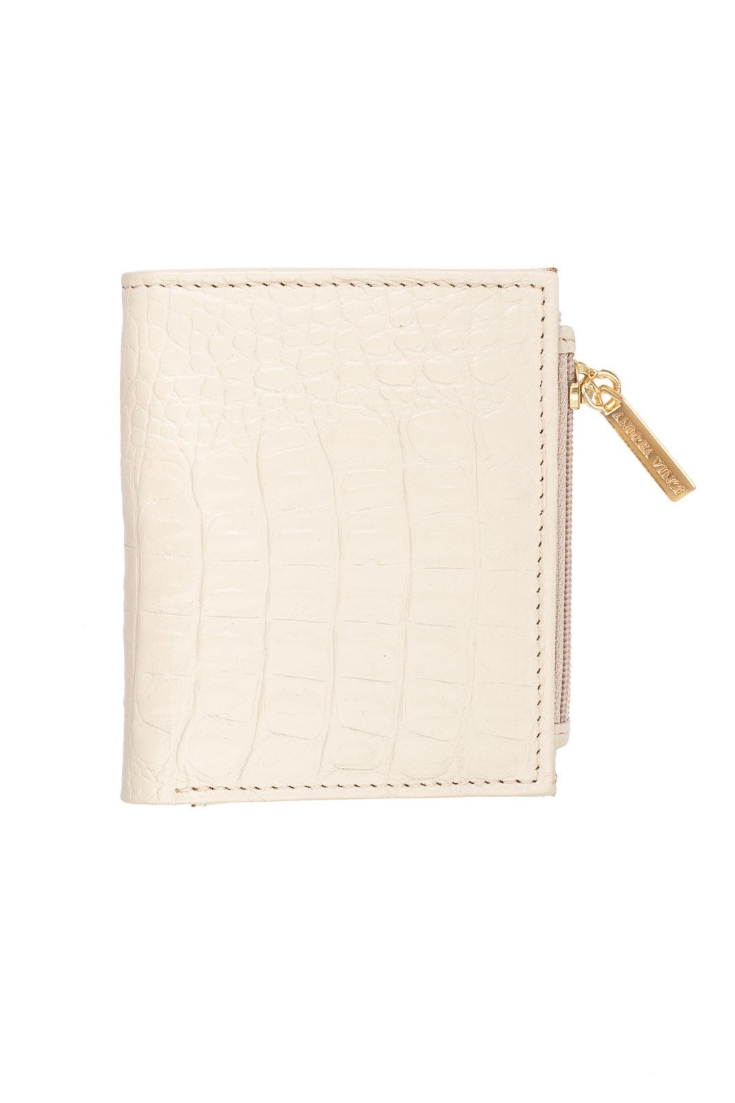 Carteira feminina de couro croco Lilian 11x9,5cm - Marfim