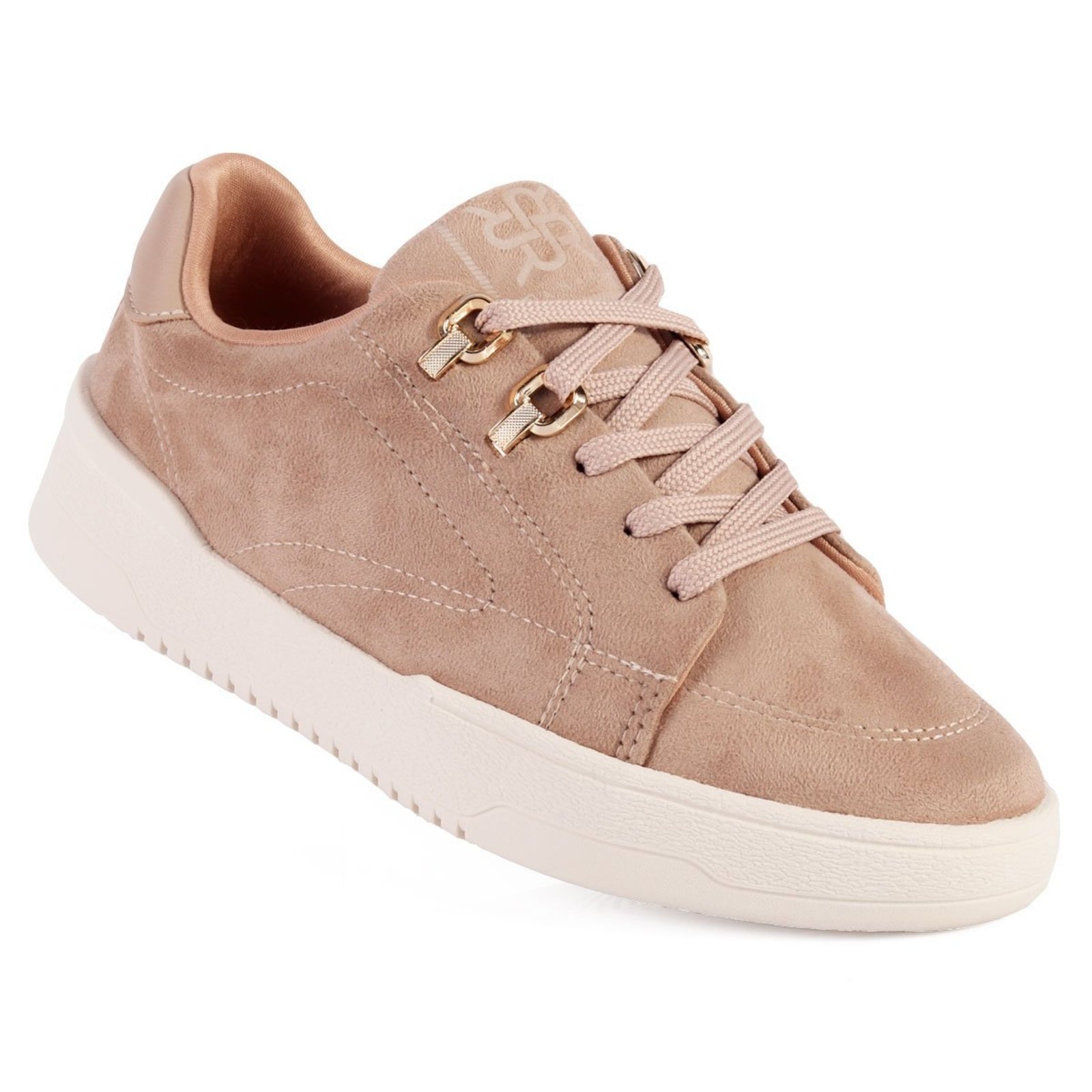 Tênis Feminino Ramarim Casual Nude em Nobuck com Detalhes Dourados