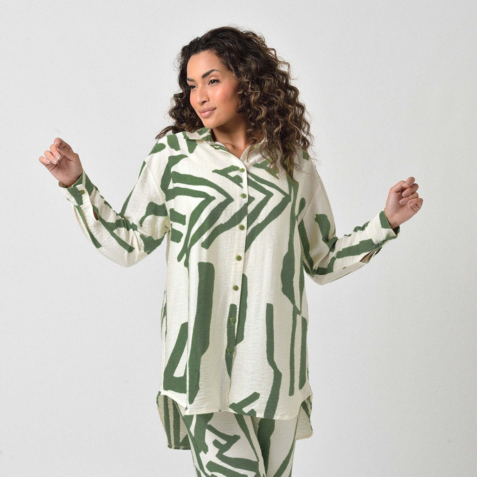 Camisa Oversized Fraldada Feminino Abotoado Médio Verde