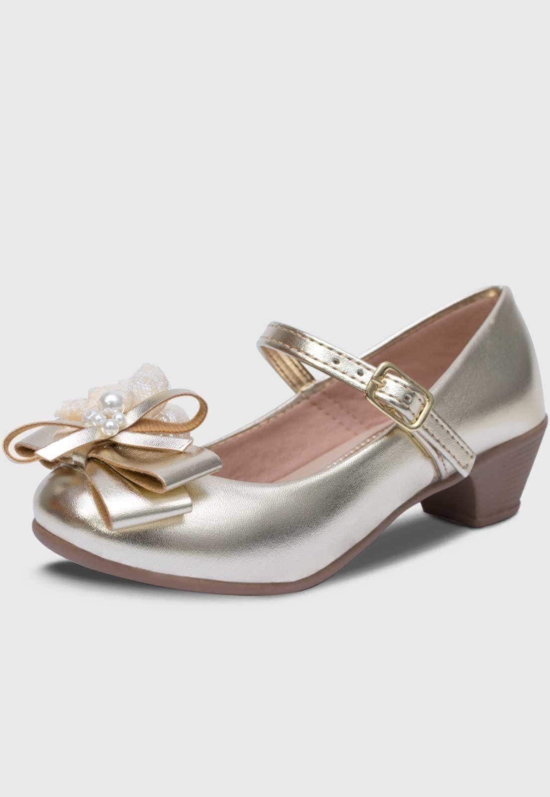 Vista 2 Infantil - Sapato de Salto Popidi Menina Laço Perola Renda branco branco