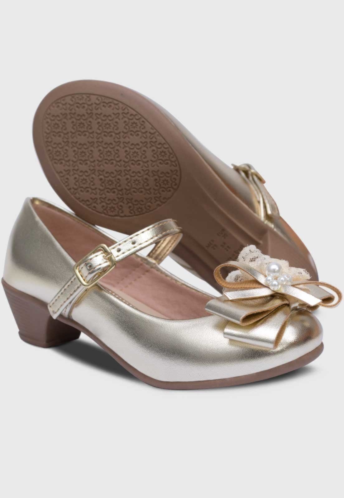 Vista 3 Infantil - Sapato de Salto Popidi Menina Laço Perola Renda branco branco