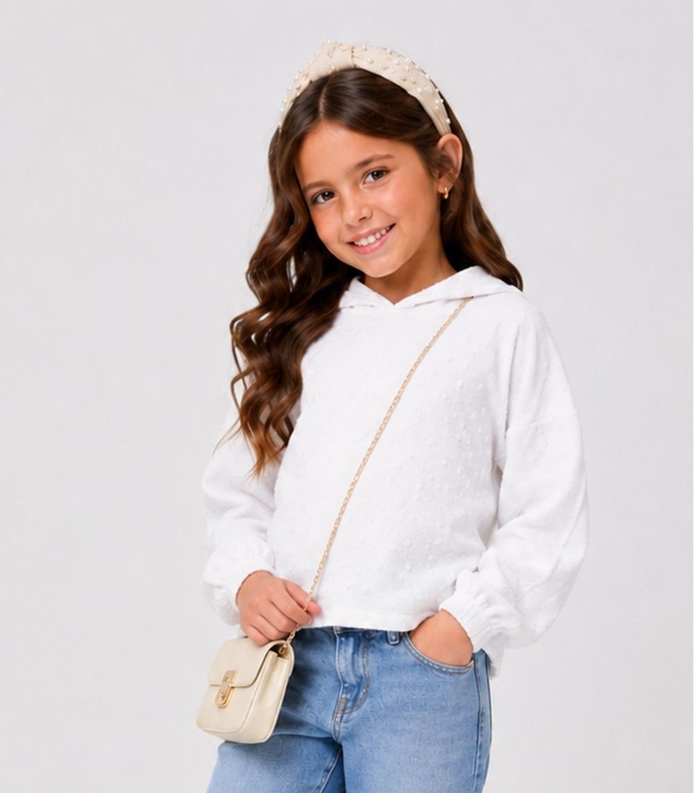 Infantil - Blusão Feminino Com Capuz Select Branco