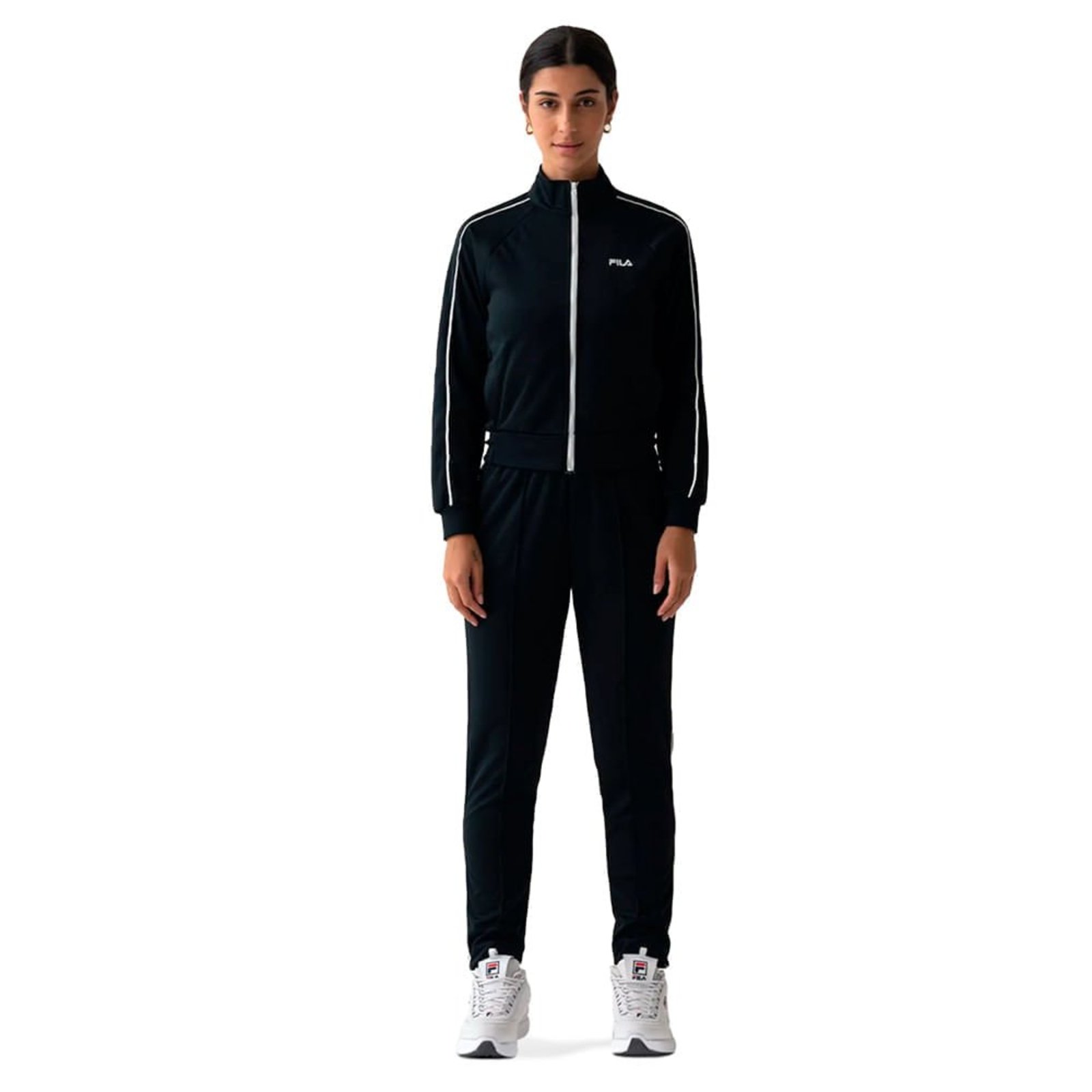 Vista 2 Agasalho Feminino Fila Classic Icon Branco preto Fila preto