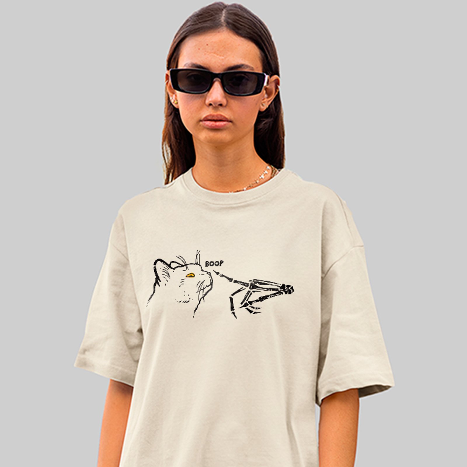 Camiseta Oversized Cat Boop Funny Style Unissex Off White