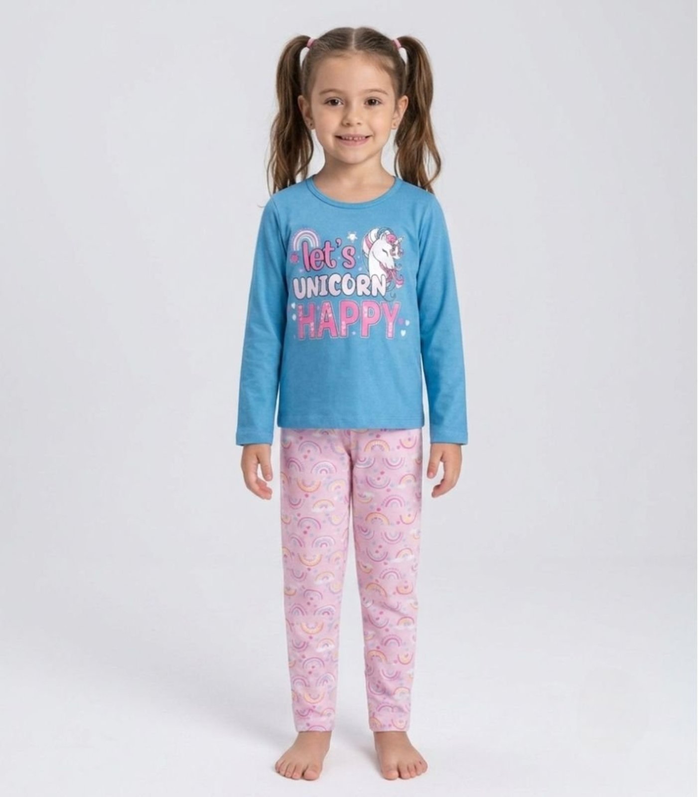 Pijama Menina Manga Longa Meia Malha Kappes Azul