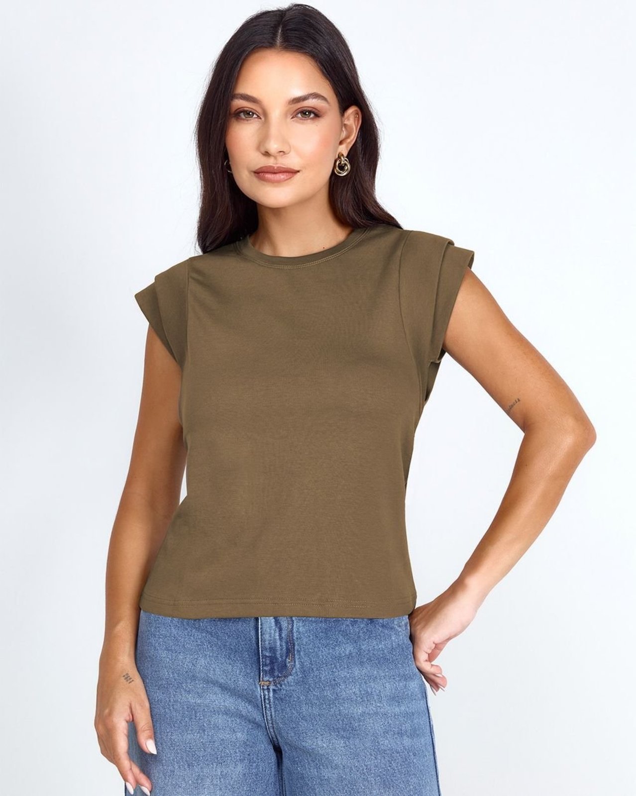 Regata Decote Redondo Feminina Manga Dupla Premium 90301 Verde Consciência